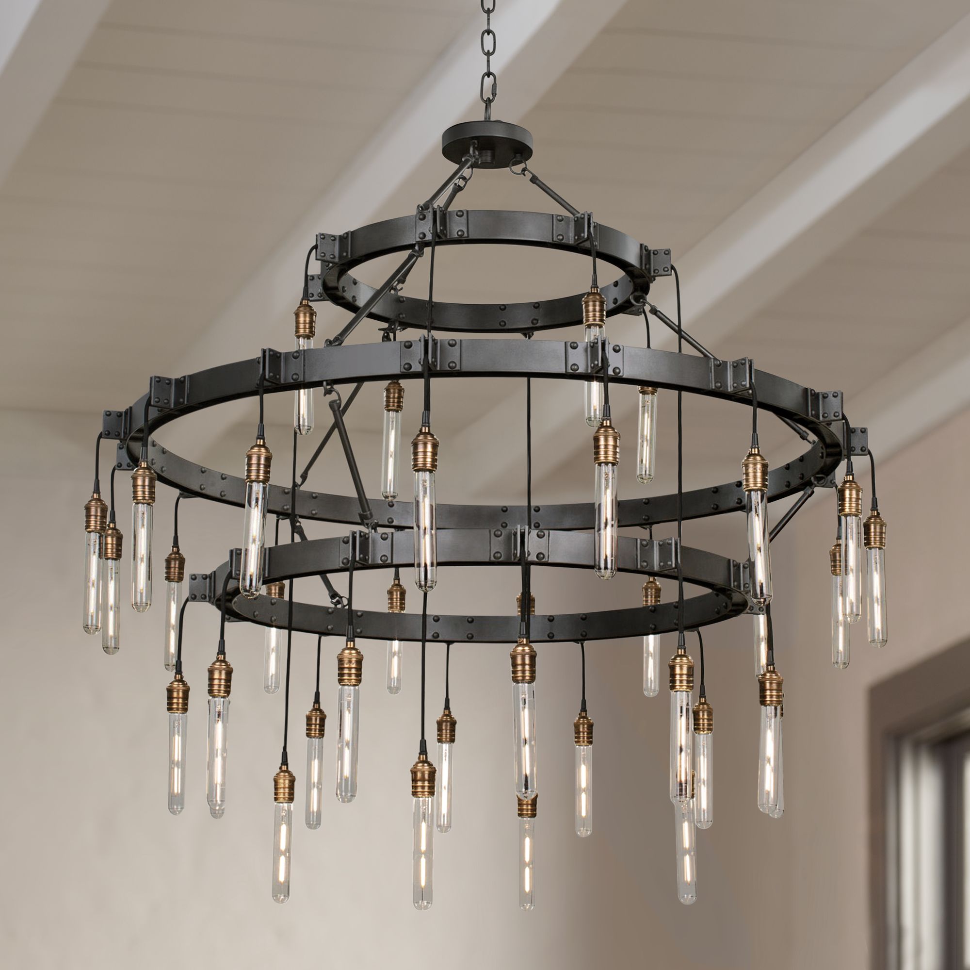 Stuyvesant 48" Wide Matte Gun Metal 36Light 3Tier Ring Chandelier