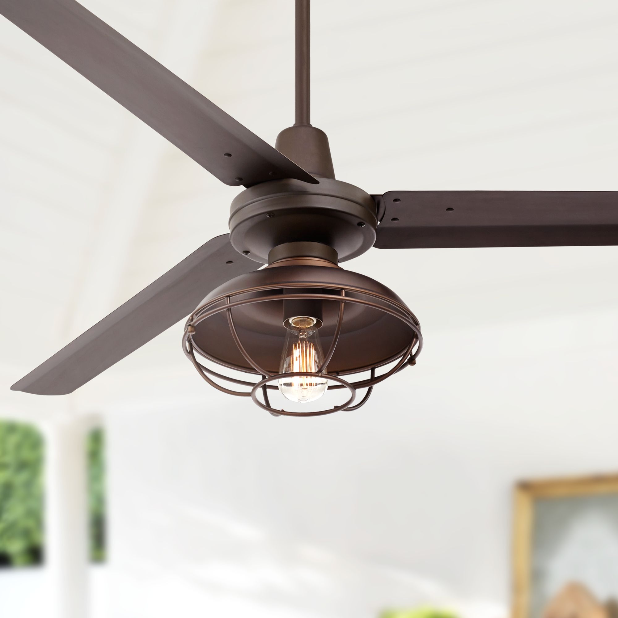 60" Turbina DC LED Bronze Damp Ceiling Fan 64V28 Lamps Plus