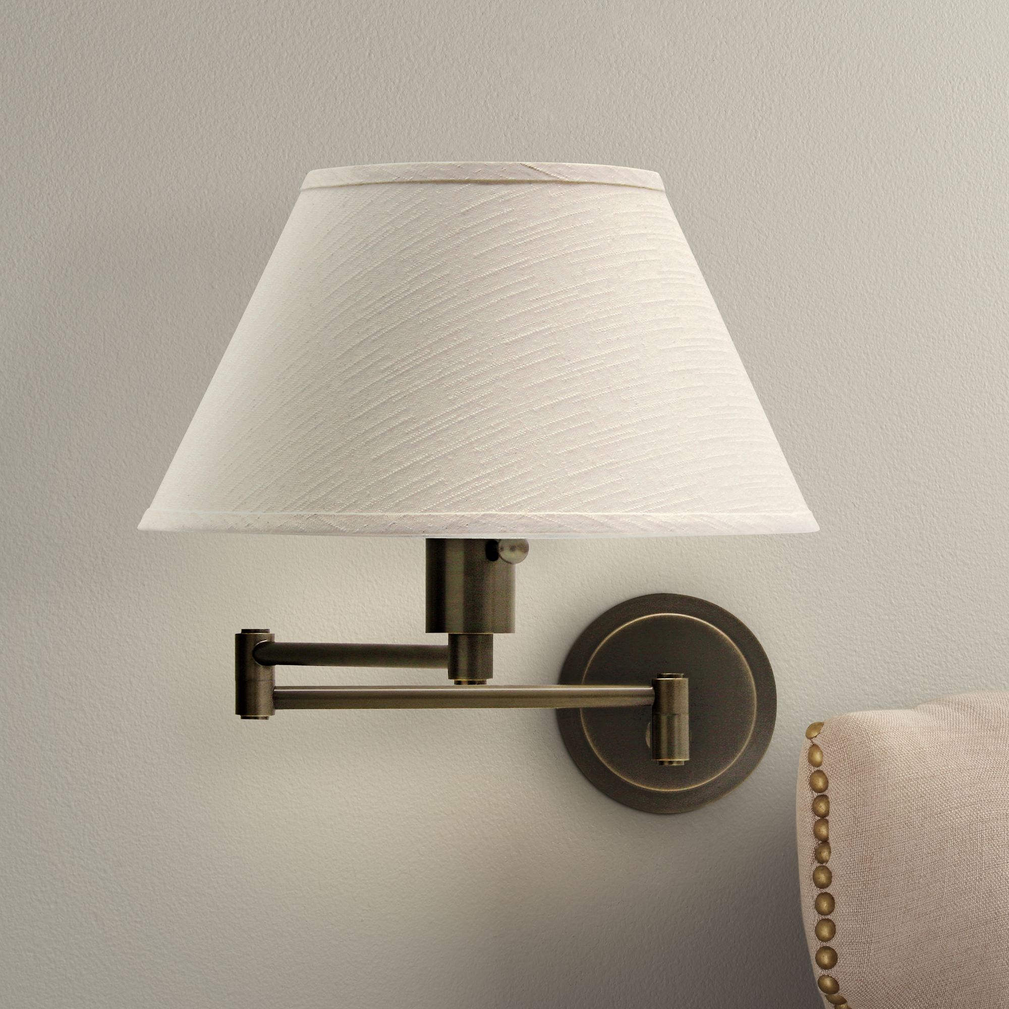 Rubbed Bronze With Ivory Shade PlugIn Swing Arm Wall Lamp 65500