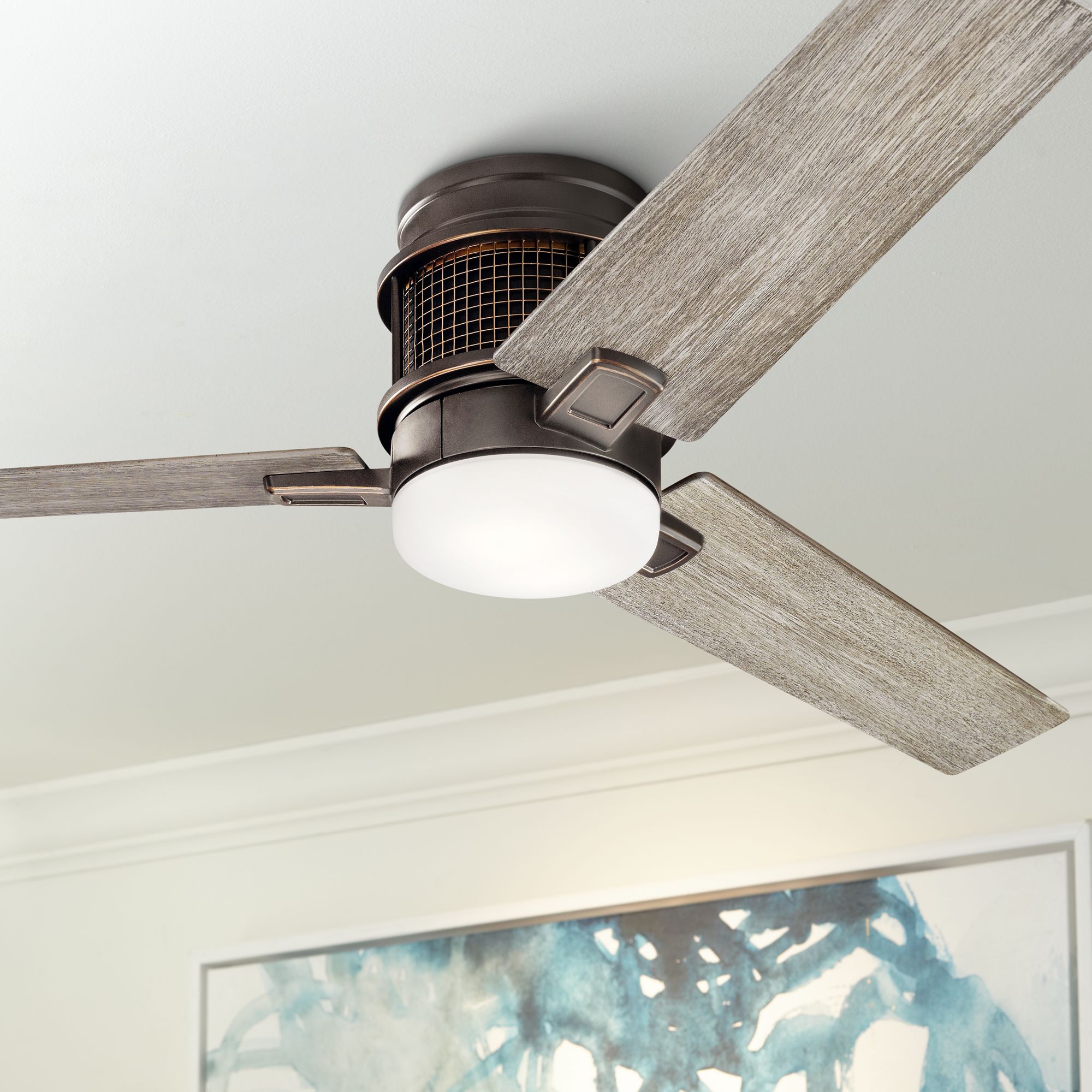52" Kichler Chiara Olde Bronze LED Hugger Ceiling Fan 65F03 Lamps Plus