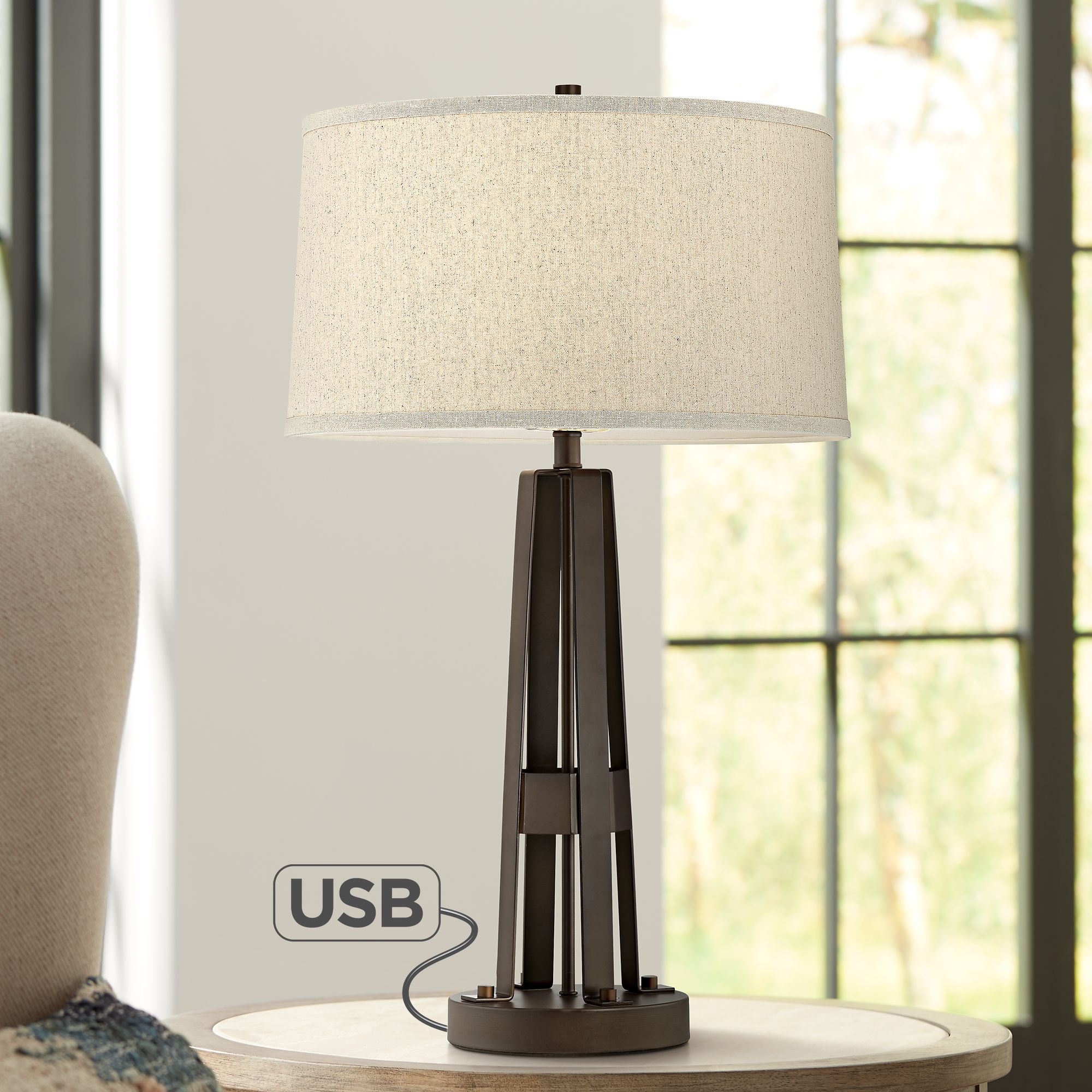 Crown Heights Bronze Metal Table Lamp with USB Port 66D66 Lamps Plus