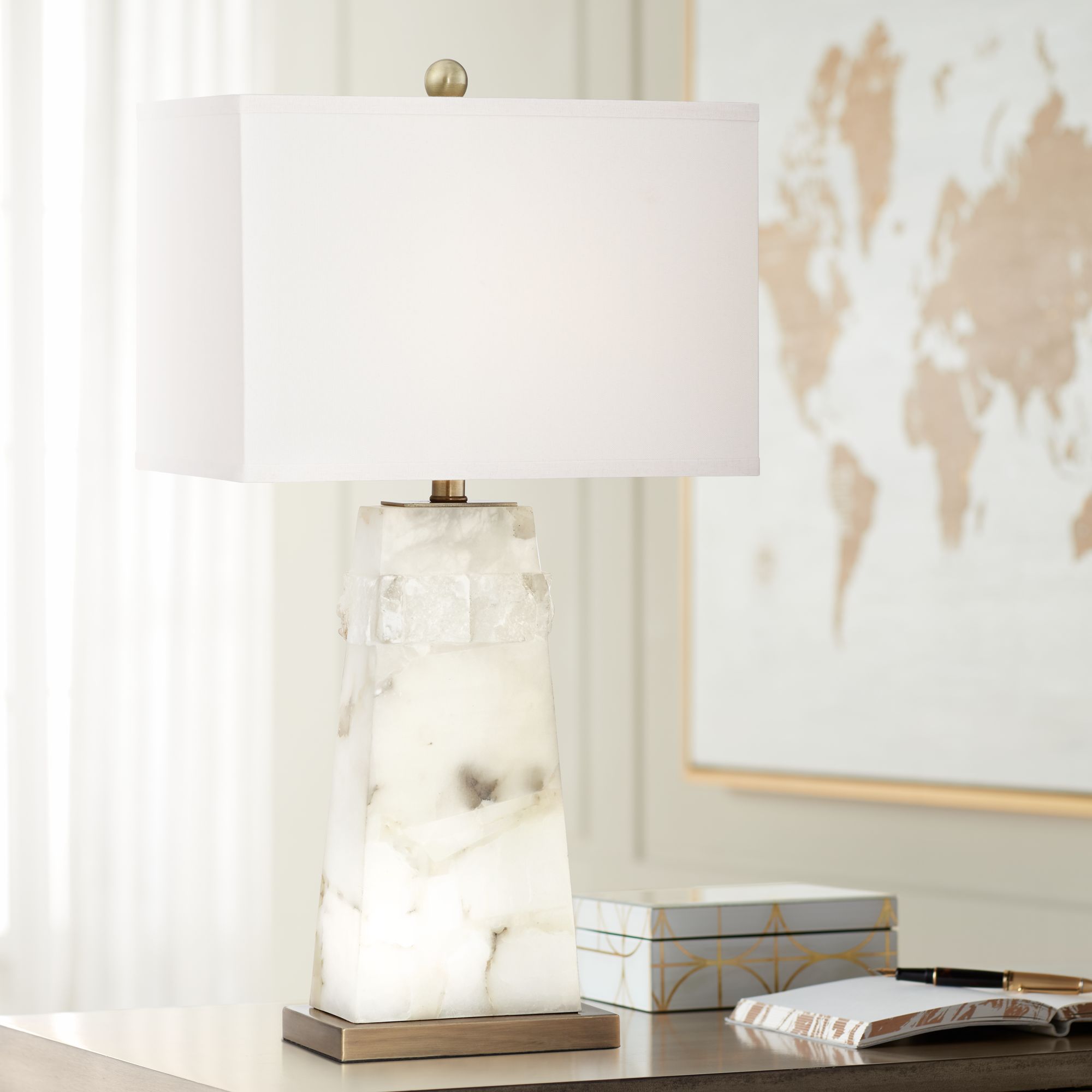 Beaumont White Alabaster Table Lamp with Night Light 66E01 Lamps Plus