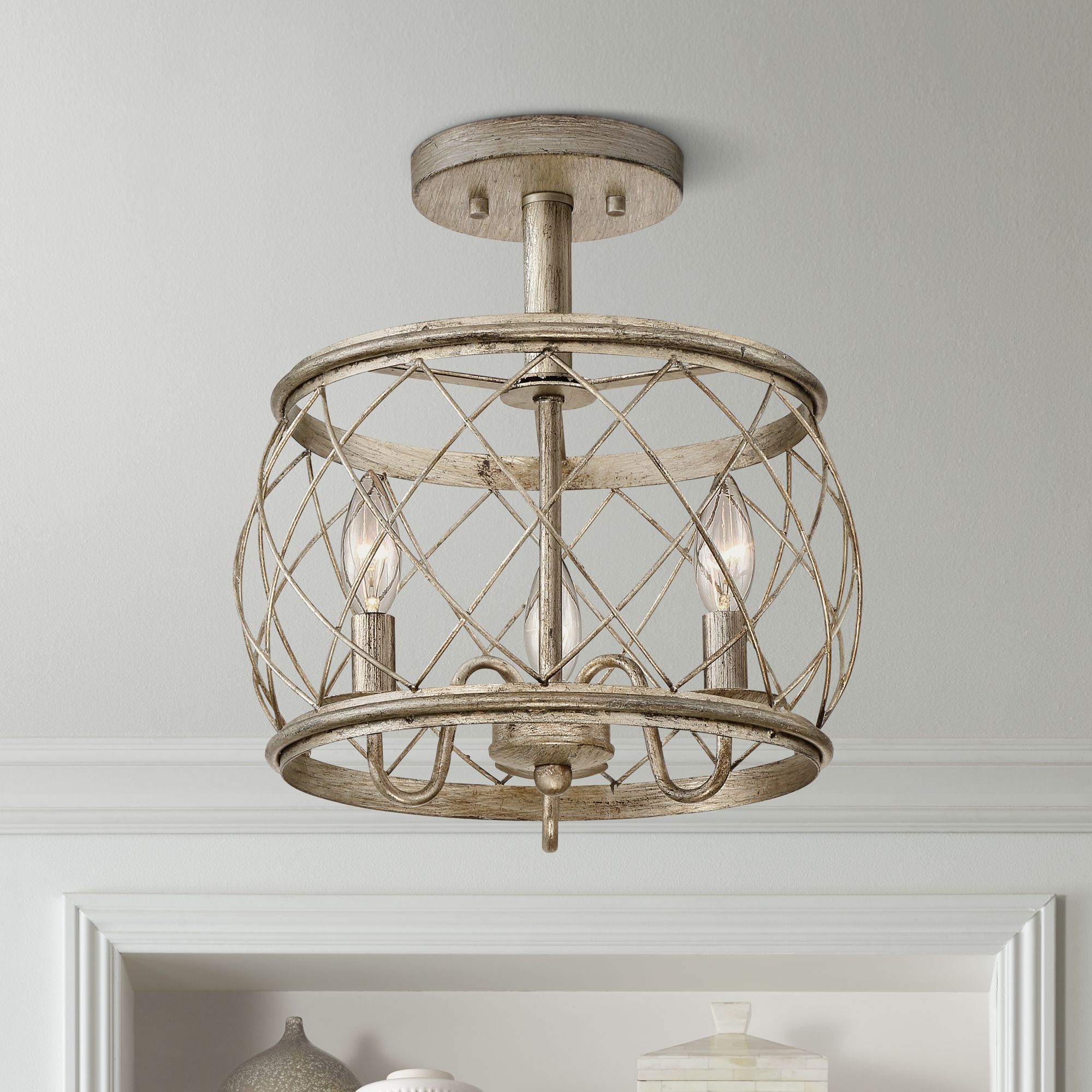 Dury 12 1/2" Wide Century Silver Leaf 3Light Ceiling Light 66K95