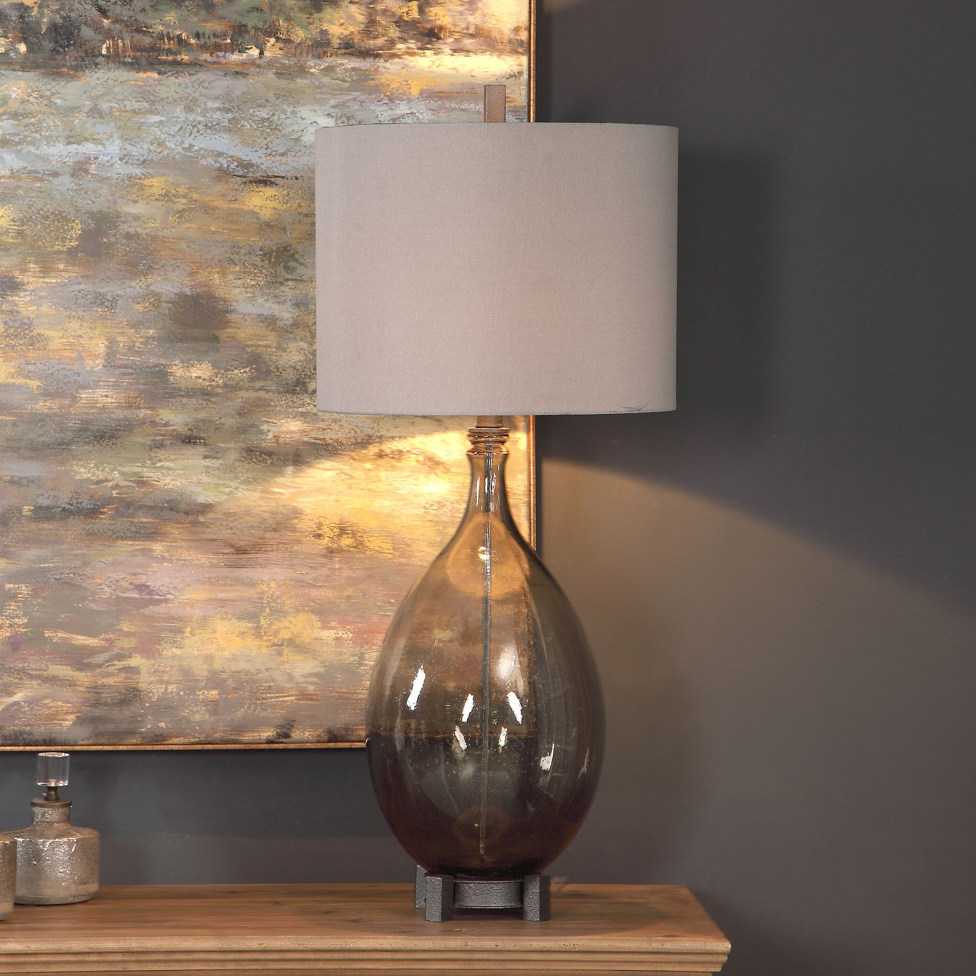 Uttermost Saimara Seeded Charcoal Smoke Glass Table Lamp 66Y38 Lamps Plus