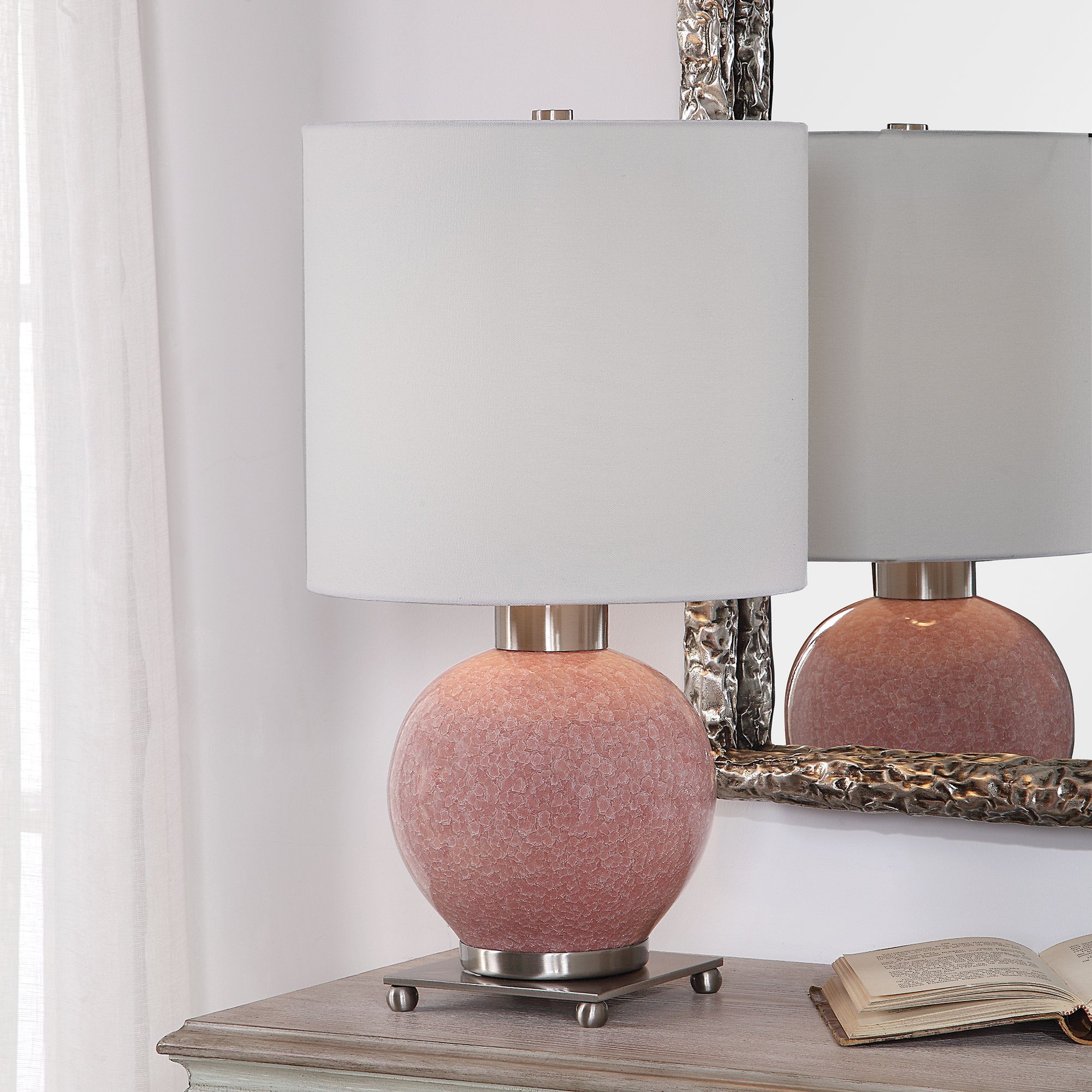 Uttermost Rhoda Pink Glaze Ceramic Buffet Accent Table Lamp 67C97