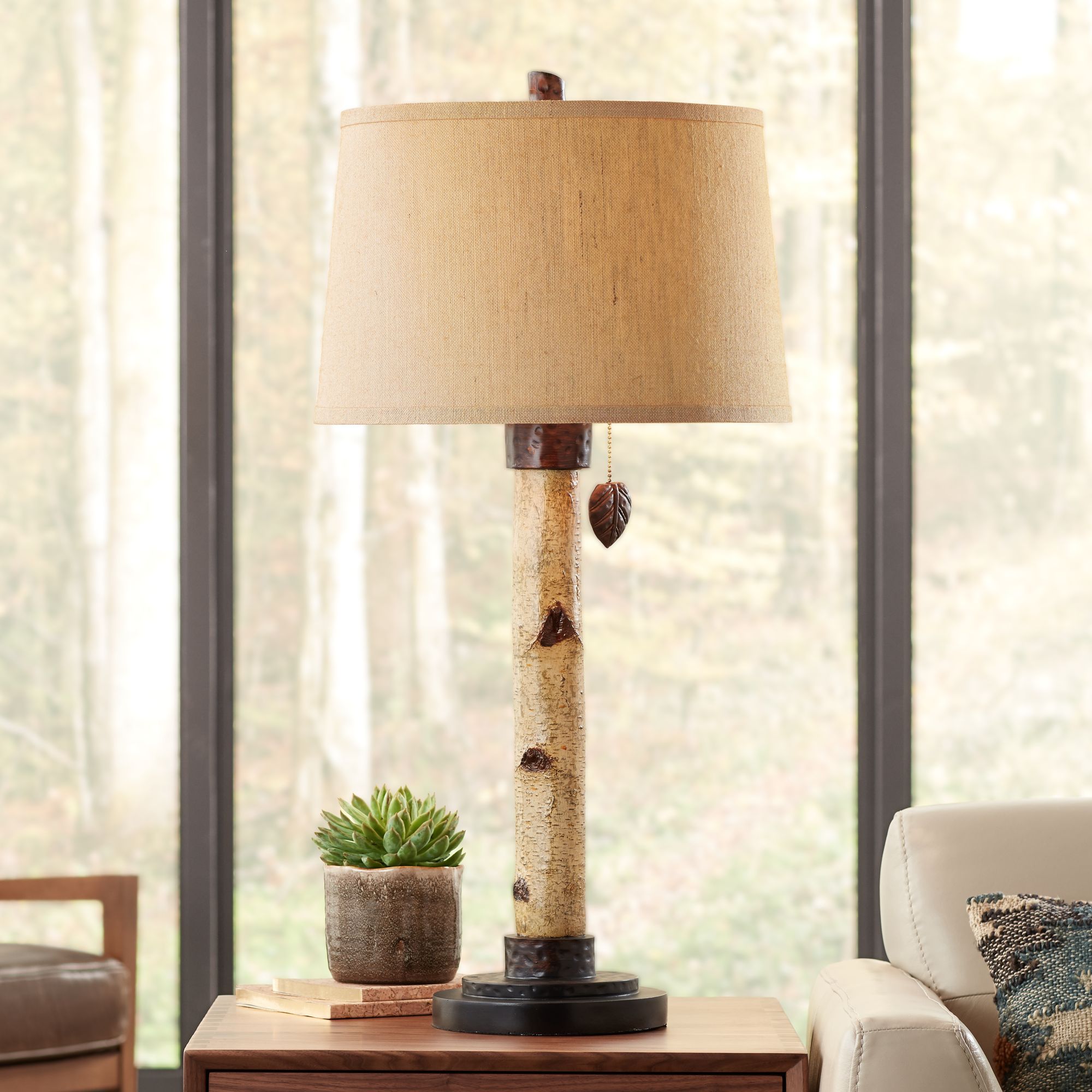 Birch Tree Natural Column Table Lamp with Pull Chain 67K79 Lamps Plus