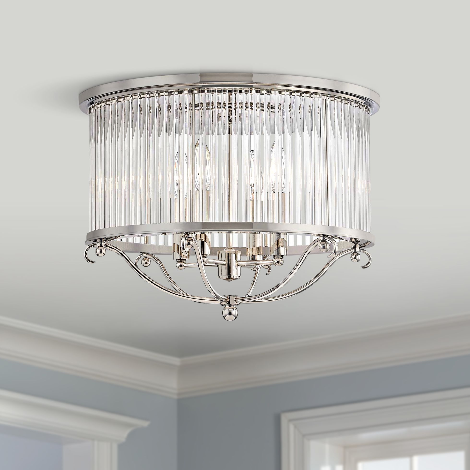 Glass No.1 19"W Polished Nickel Crystal Rods Ceiling Light 67N14