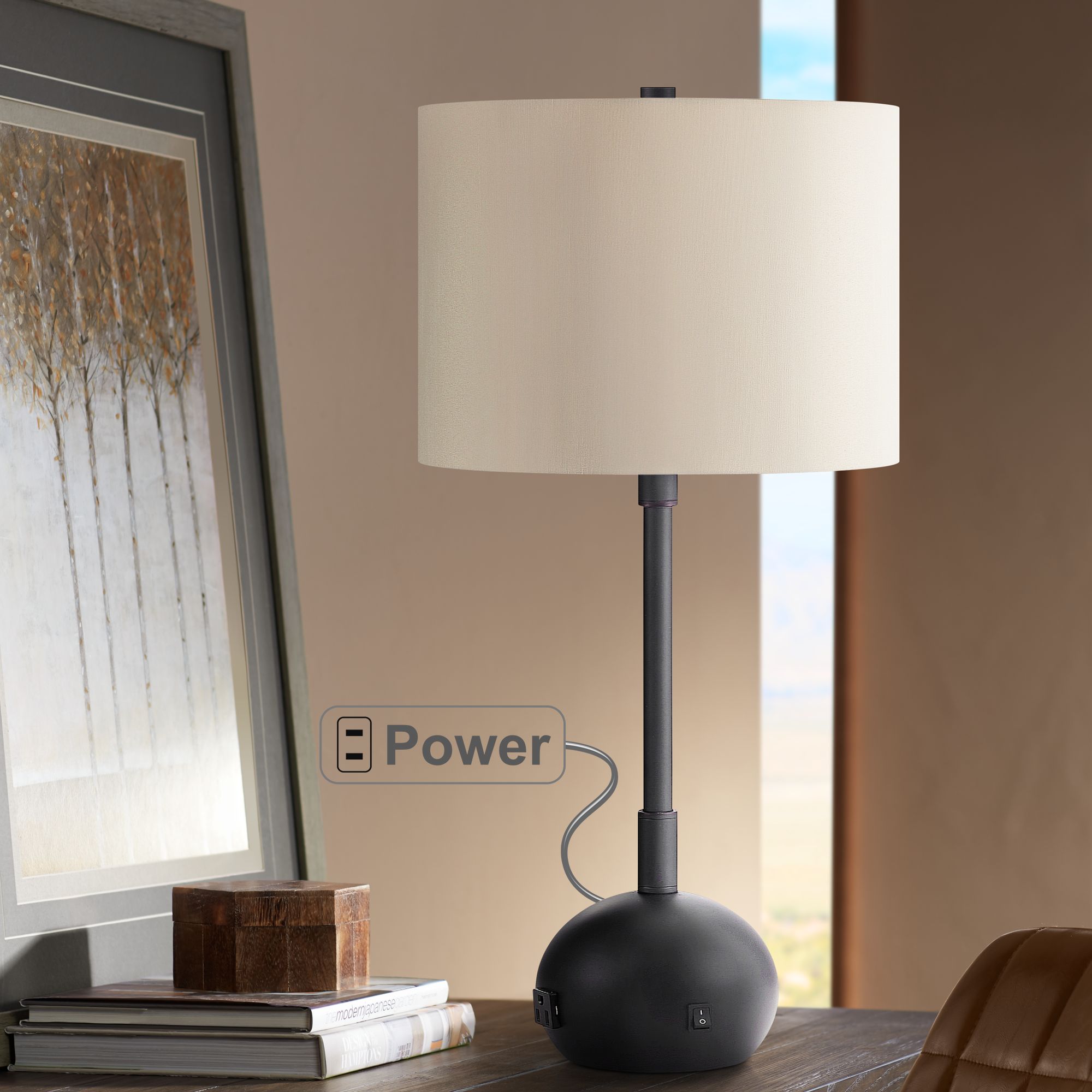 Lola OilRubbed Bronze Table Lamp with Base Utility Plug 68D35