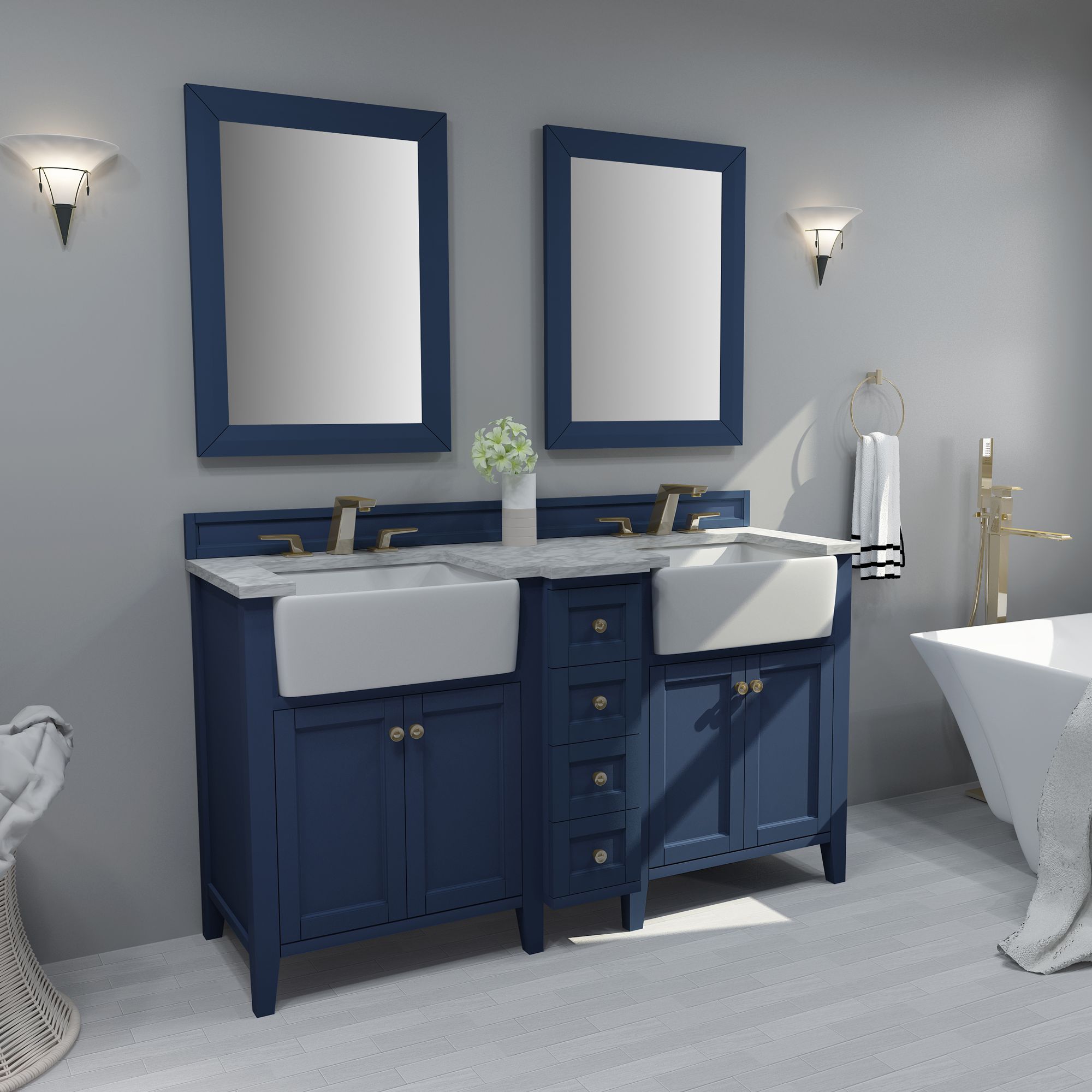 Blue Double Sink Vanity For Bathroom