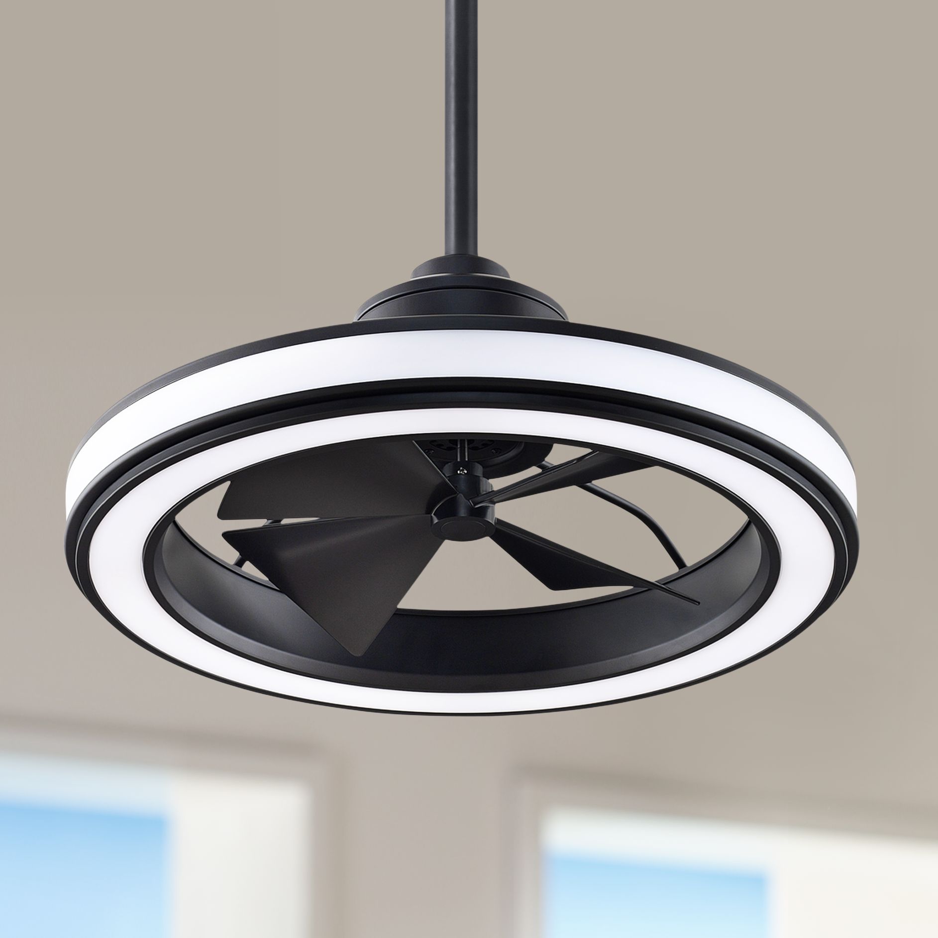 24" Fanimation Gleam Black Finish Damp Location Modern LED Ceiling Fan
