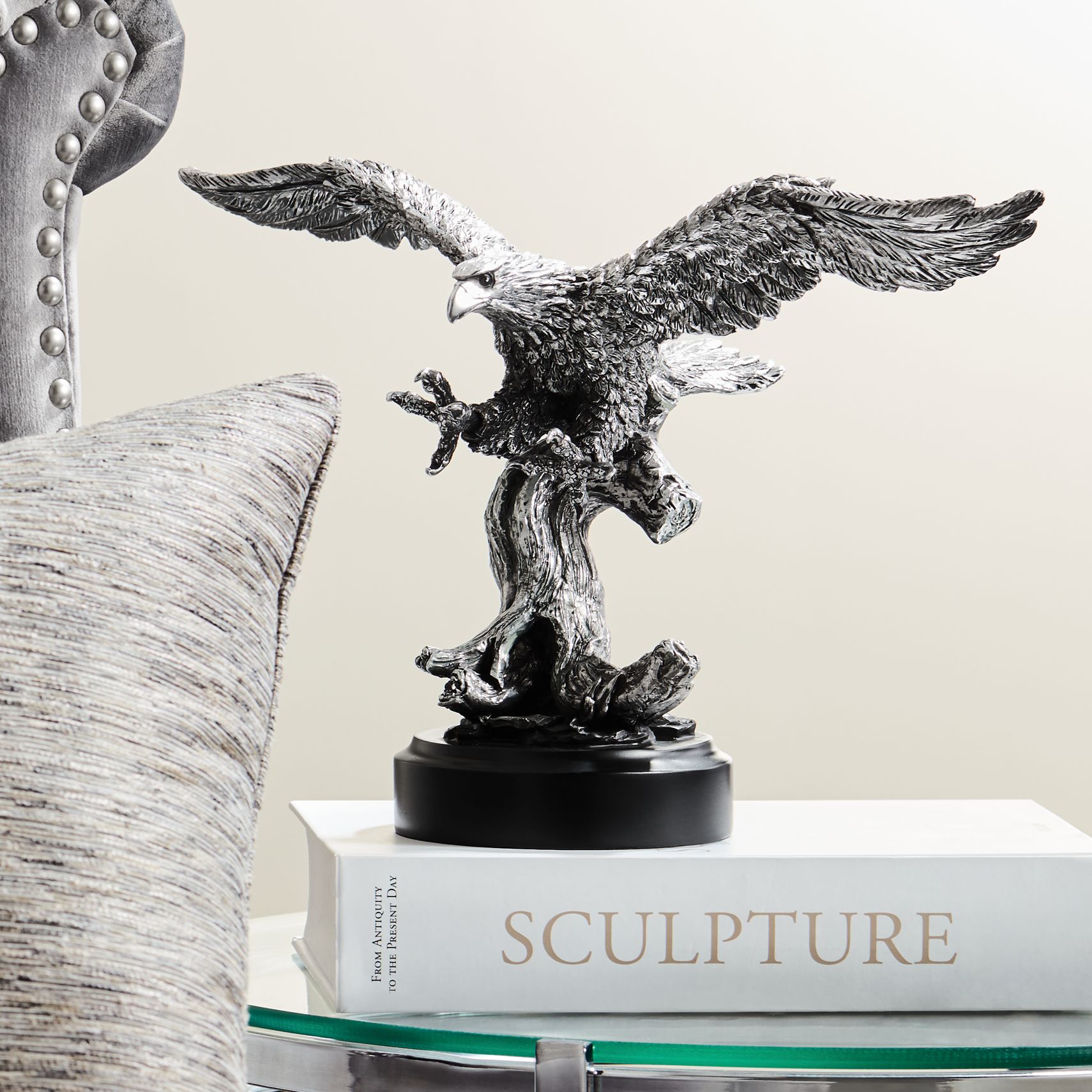 Splendor Pewter Winged Eagle 15" Wide Sculpture 6D456 Lamps Plus