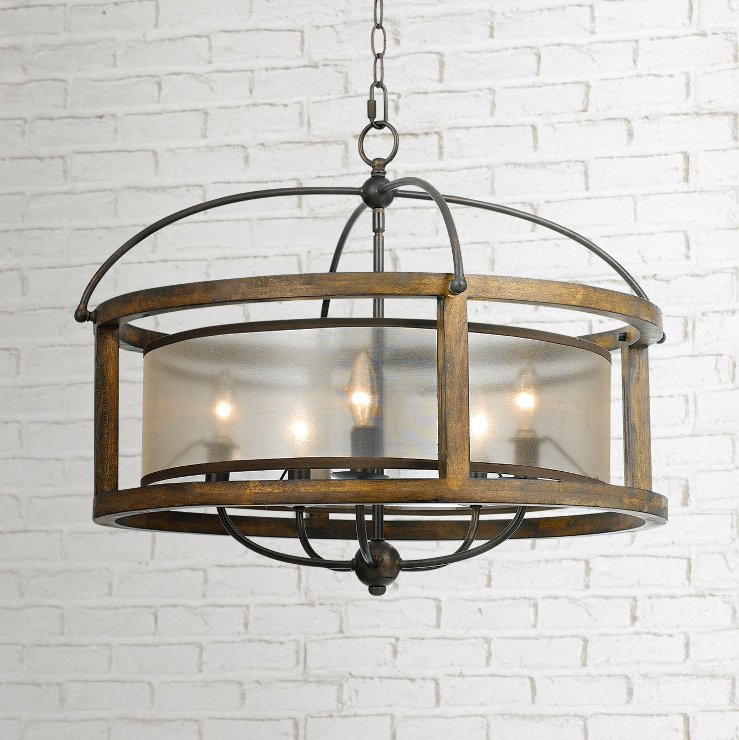 Mission 26" Wide Wood 5Light Pendant Chandelier 6N665 Lamps Plus