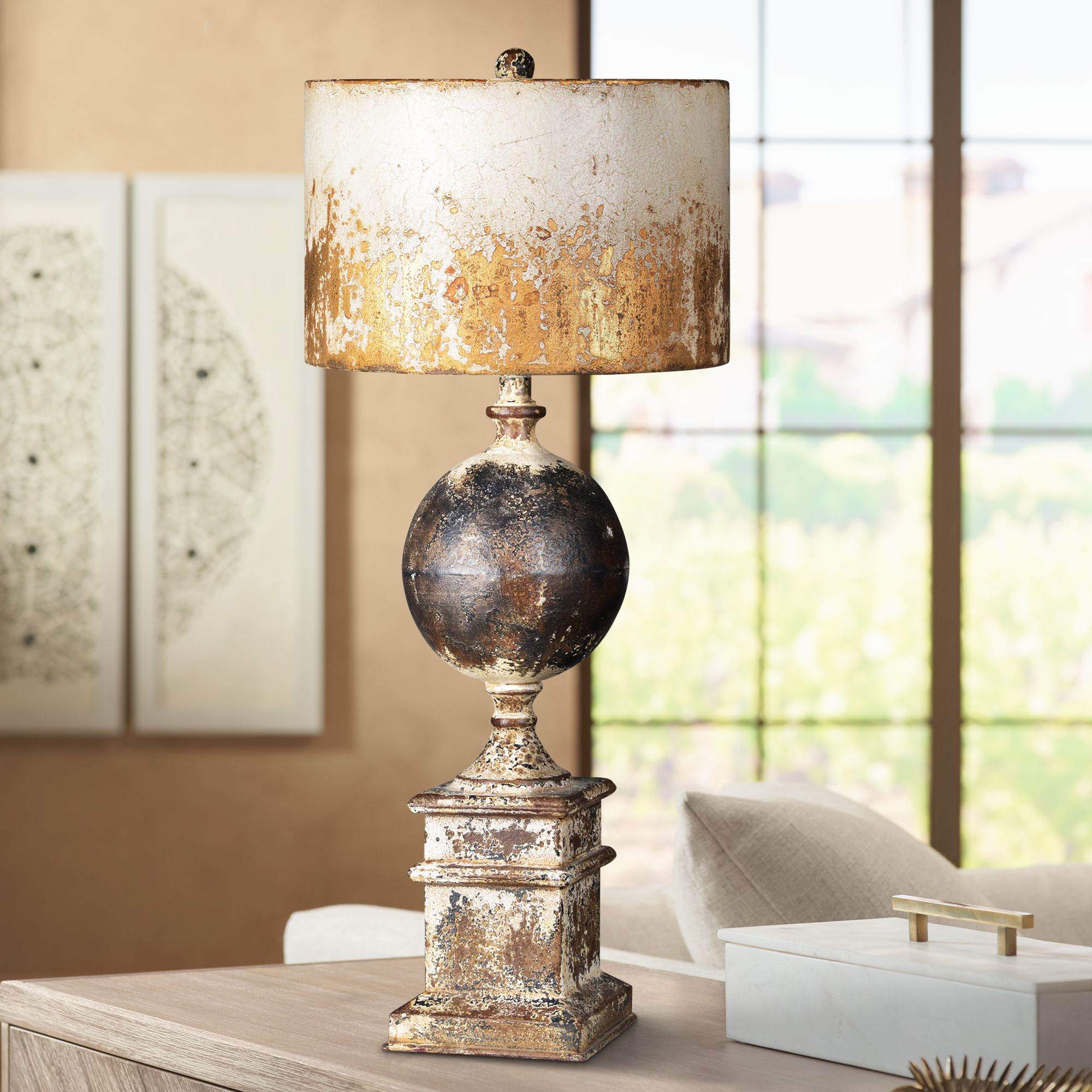 Shiloh Weathered MetalCream, Black and Brown Table Lamp 70A62