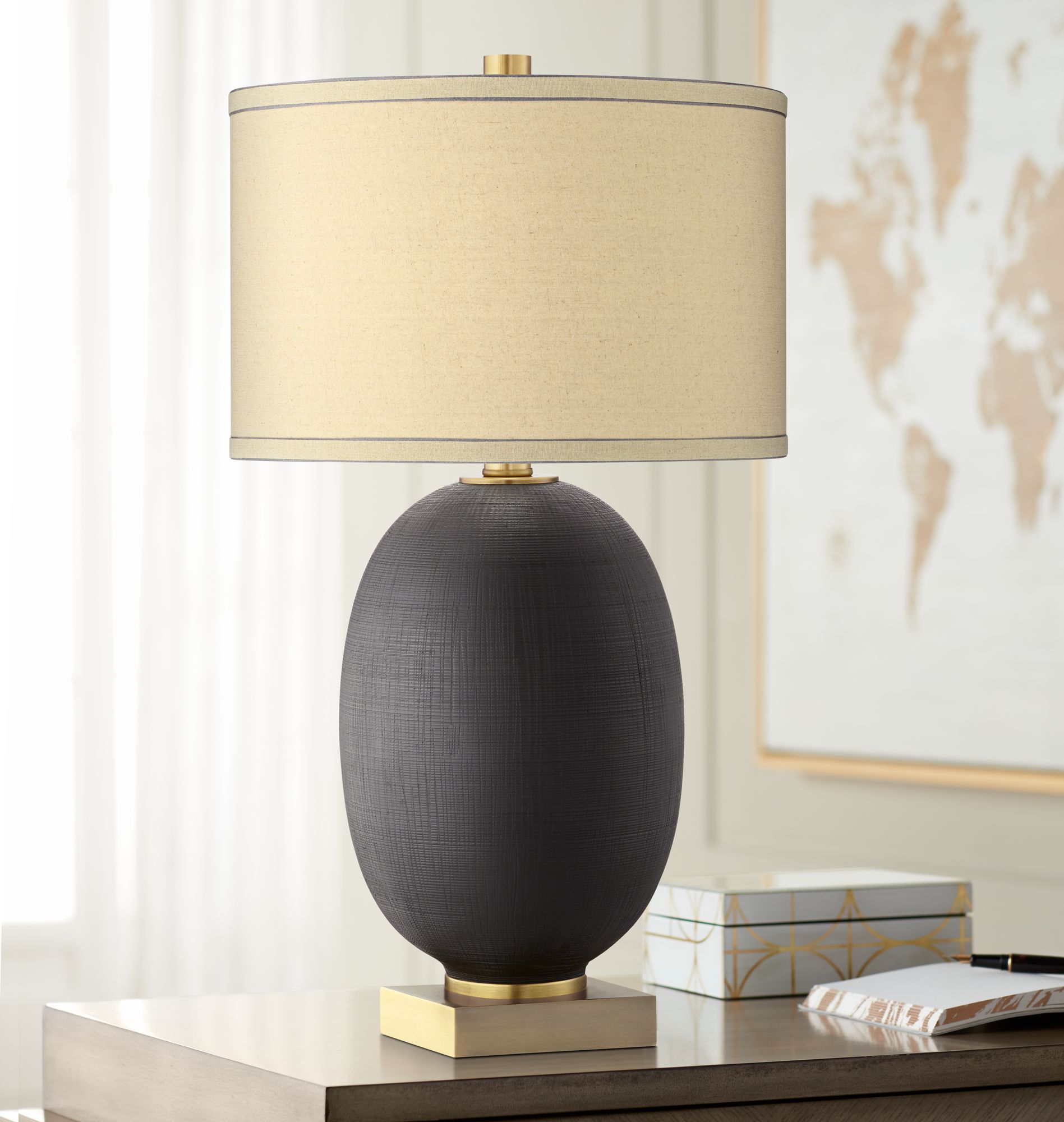 Hilo Black and Gold Oval Table Lamp 70X18 Lamps Plus