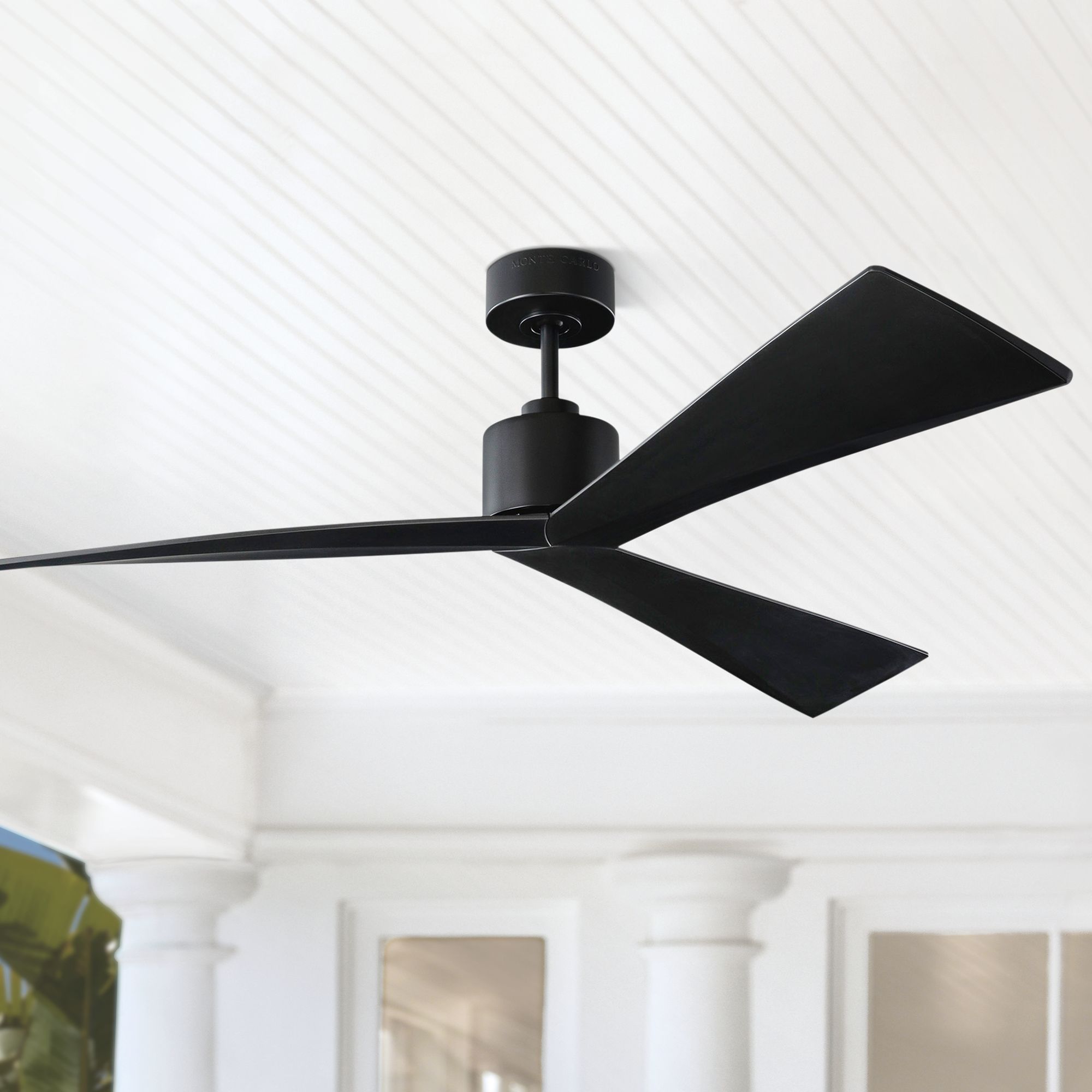 60" Monte Carlo Adler Matte Black Damp Rated Ceiling Fan 70X96