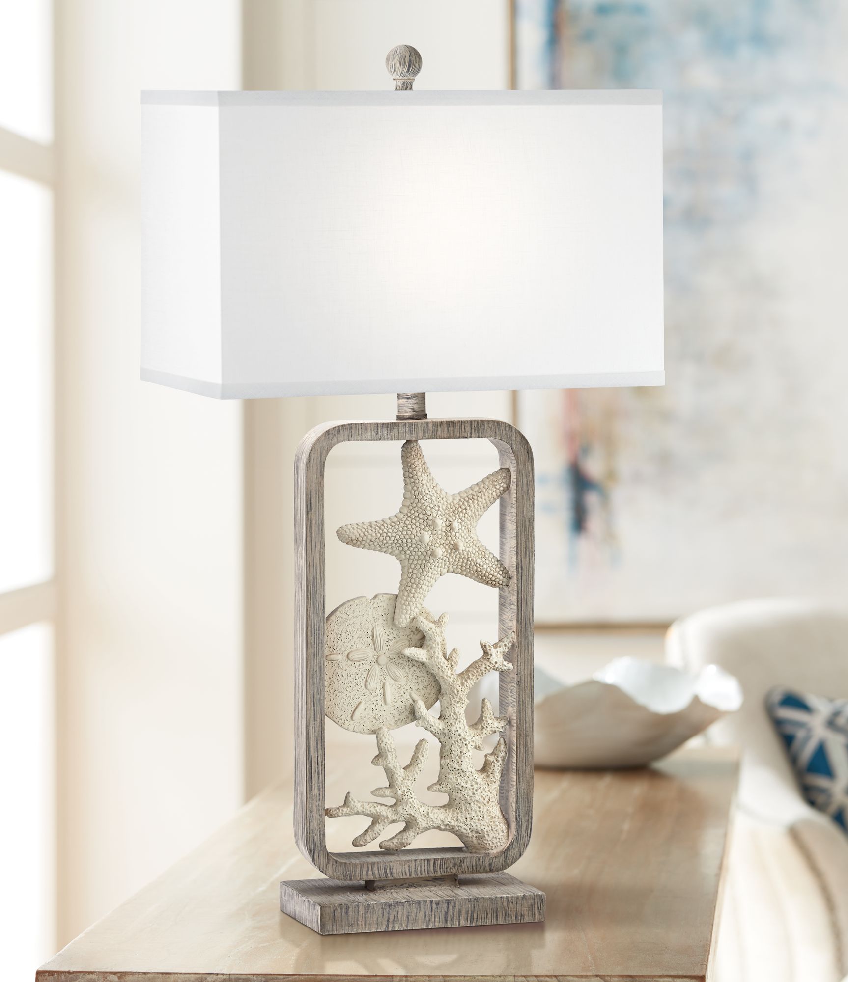 White Sands Gray Washed Starfish and Sand Dollar Table Lamp 70Y11