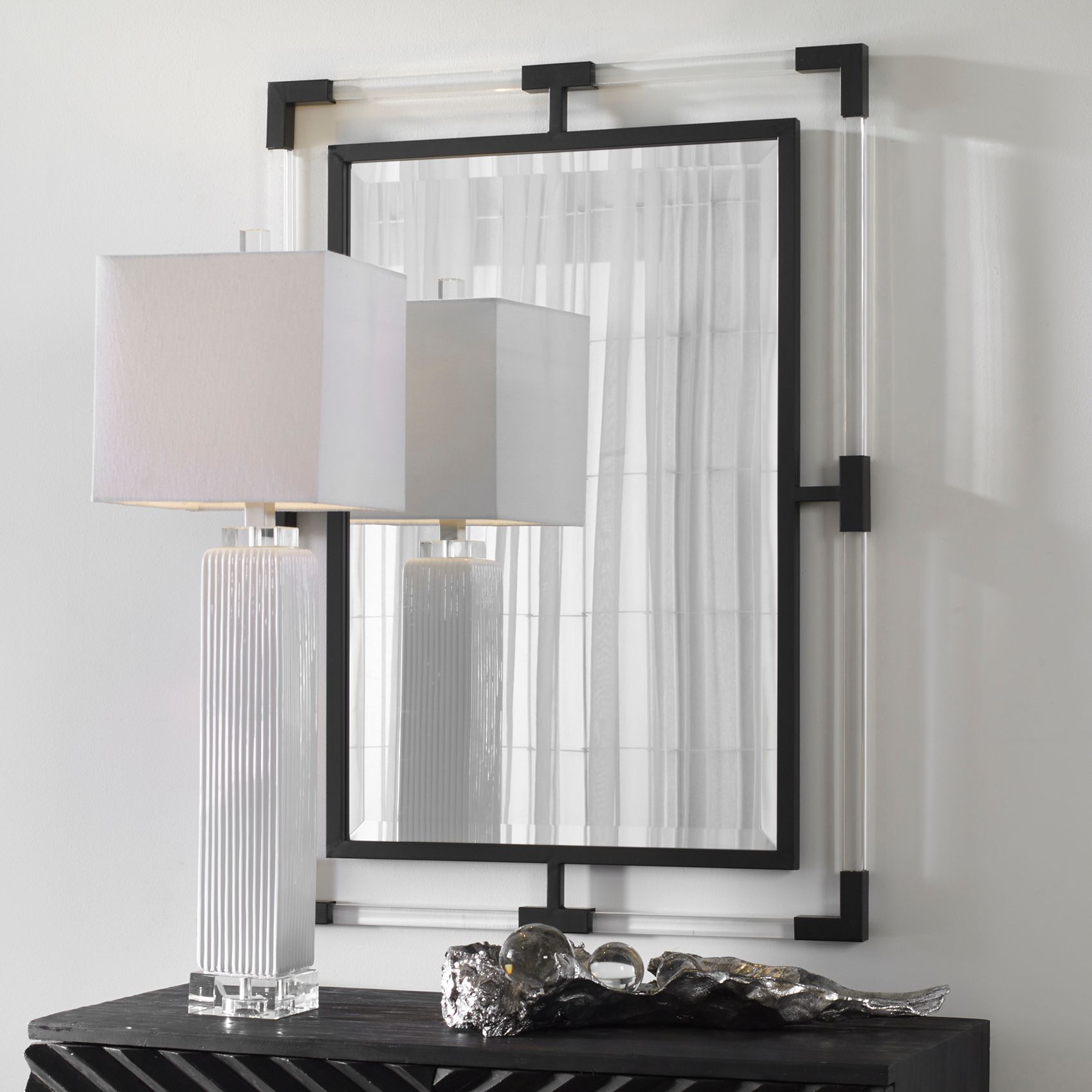 Balkan Matte Black 28" x 38" Rectangular Wall Mirror 716E0 Lamps Plus