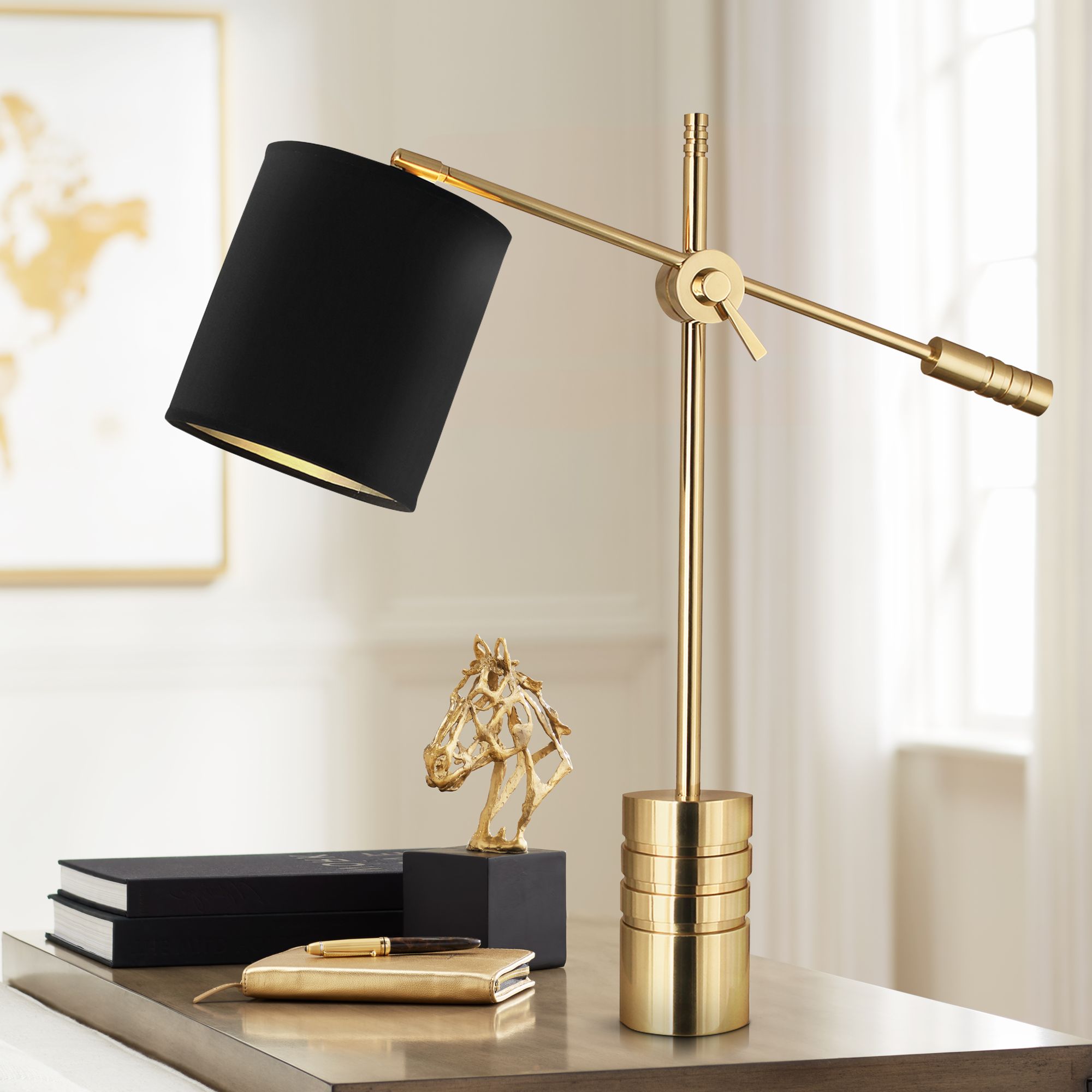 Desk Lamp With Black Shade Campbell Modern Brass Adjustable Desk Lamp with Black Shade 71J33