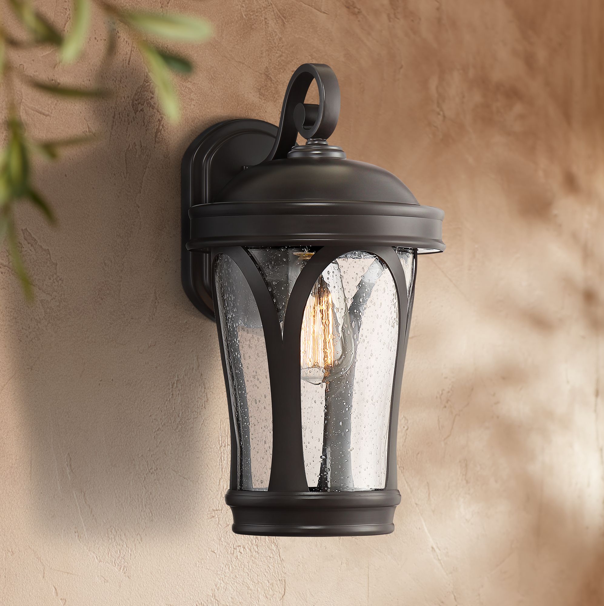 Arches 15"H Bronze Seedy Glass Lantern Outdoor Wall Light 71N17