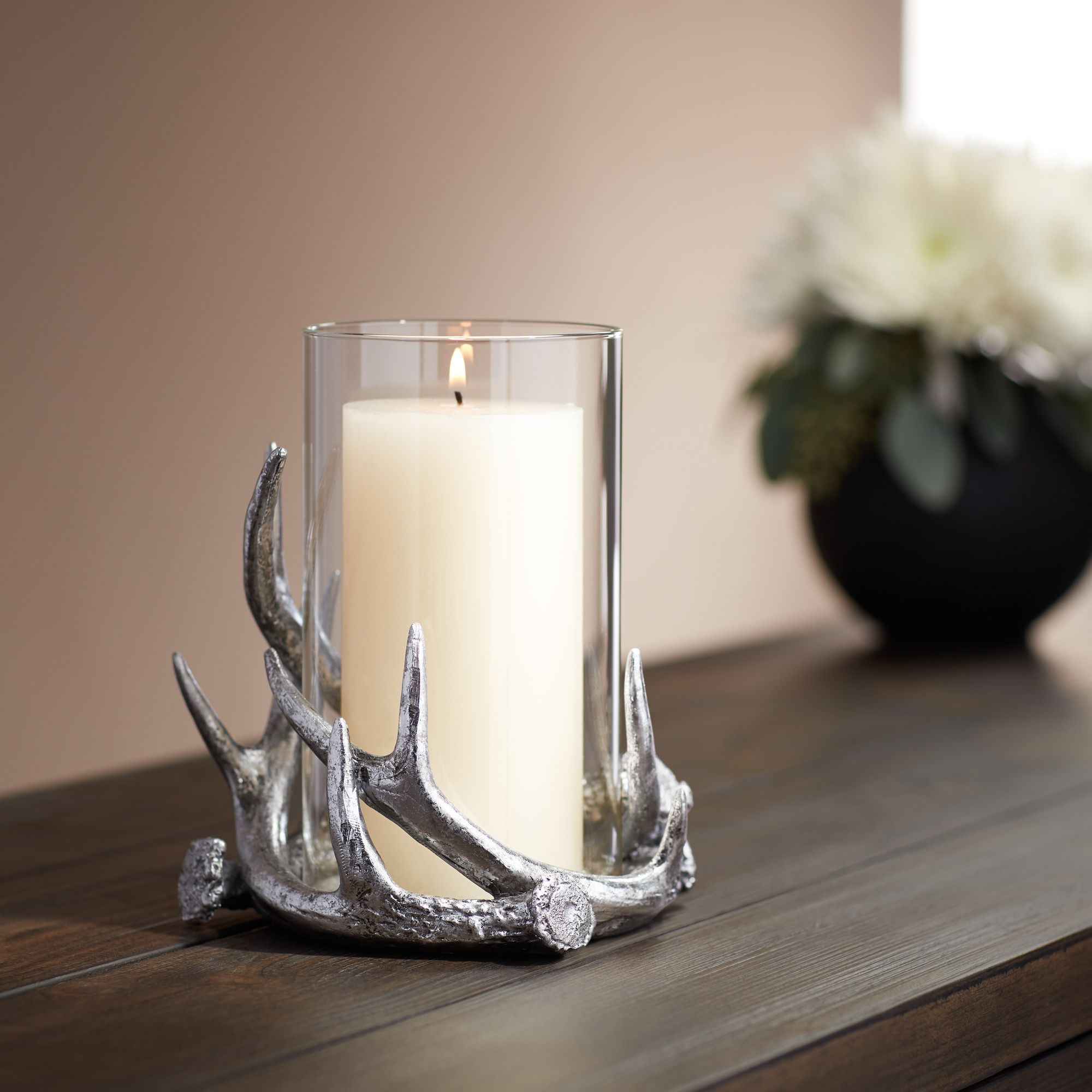 Abie Silver Antler Candle Holder with Glass Tube 71P89 Lamps Plus