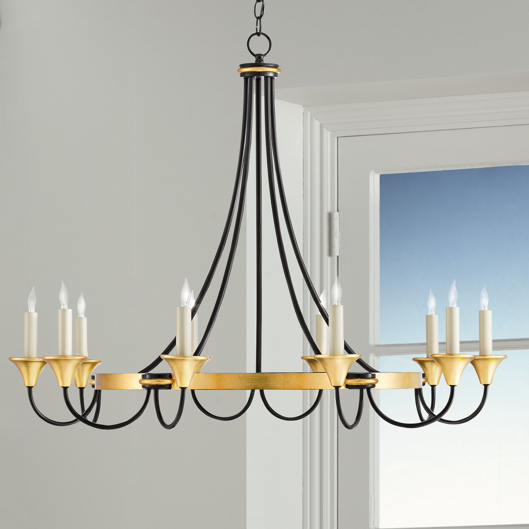 Hanlon 36 3/4" Wide Black and Gold Leaf 8Light Chandelier 72A49