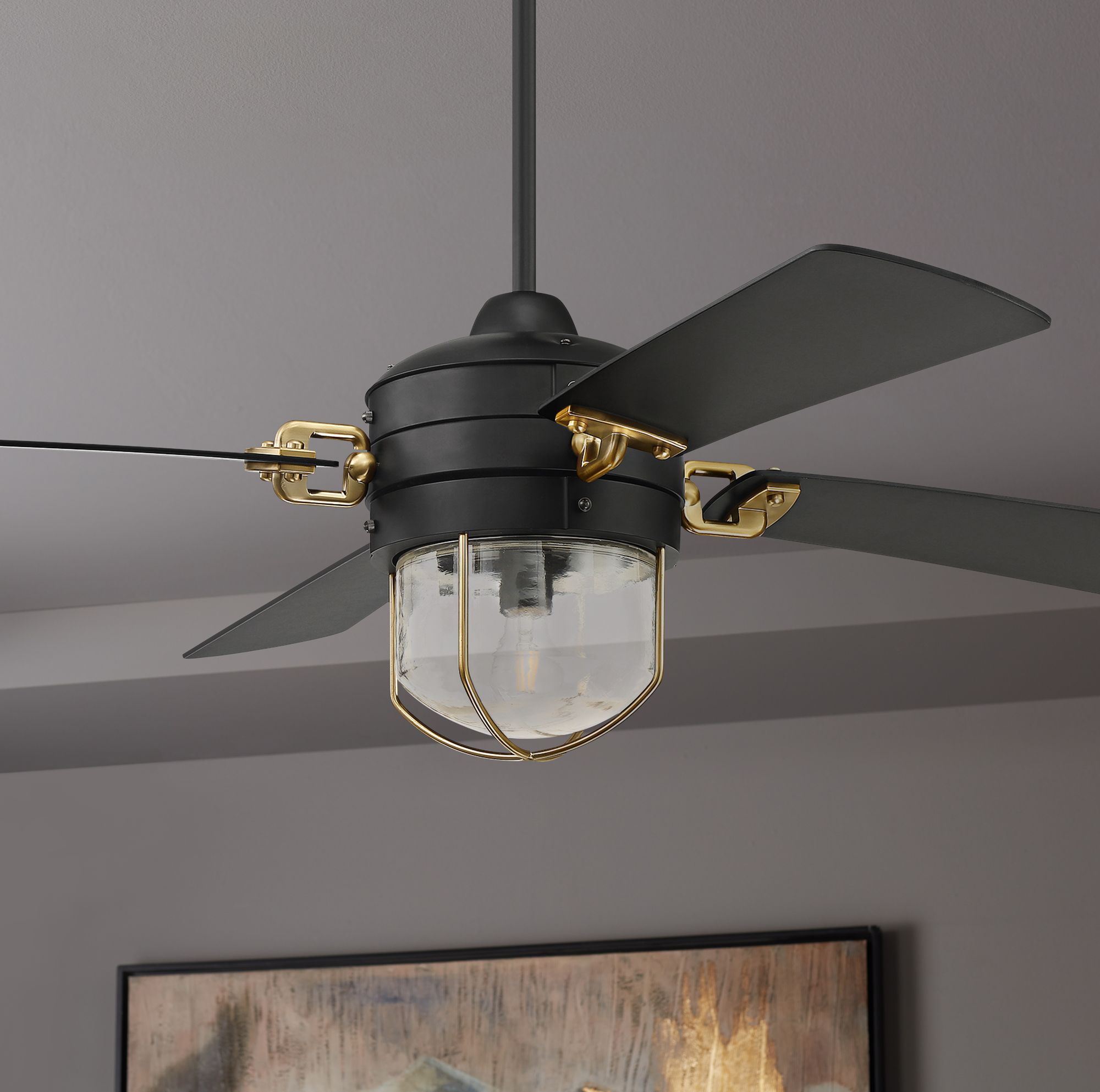 52" Craftmade Nola Flat Black Satin Brass LED Ceiling Fan 72G28