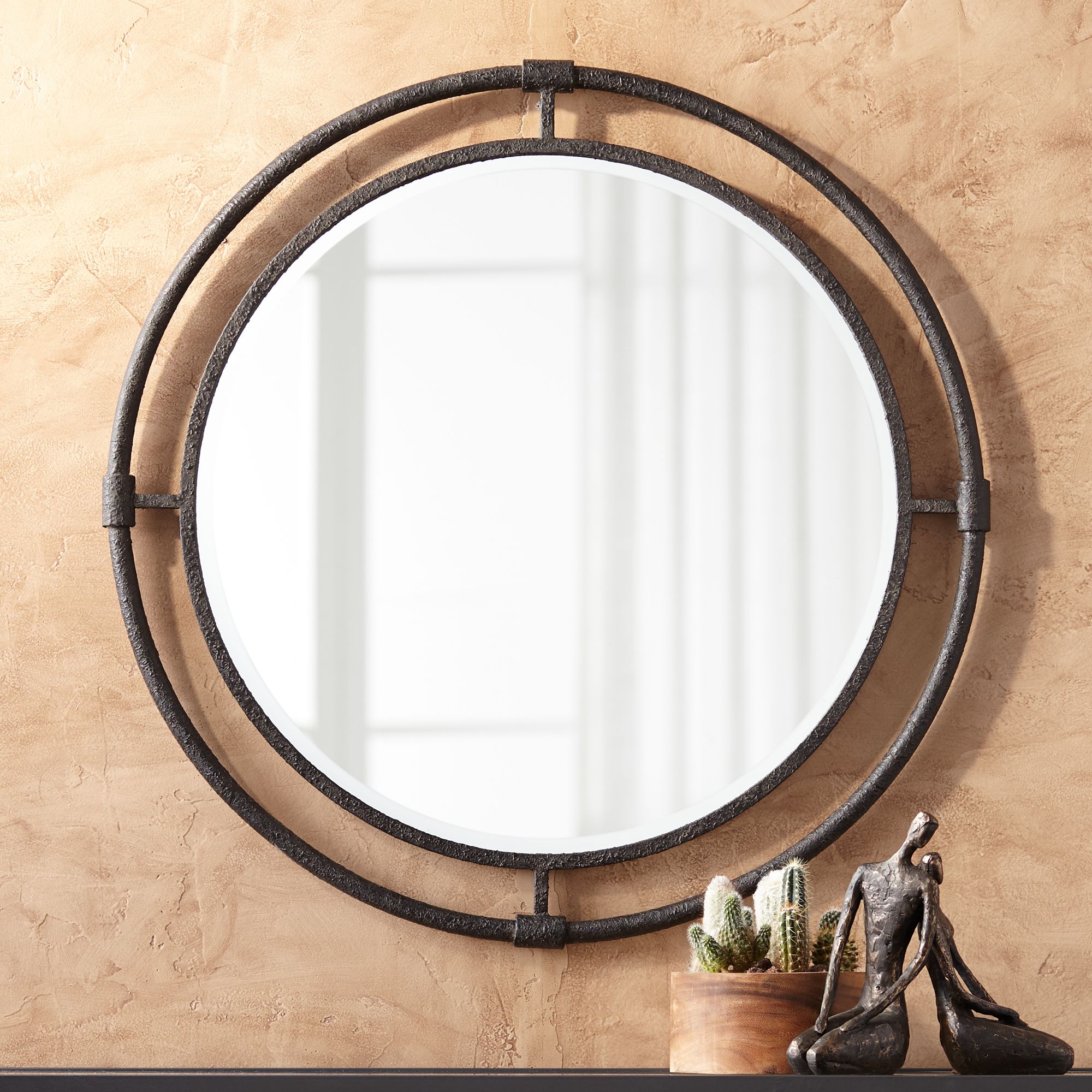 Uttermost Ammi 32 1/2" Round Rough Black Iron Wall Mirror 72K42