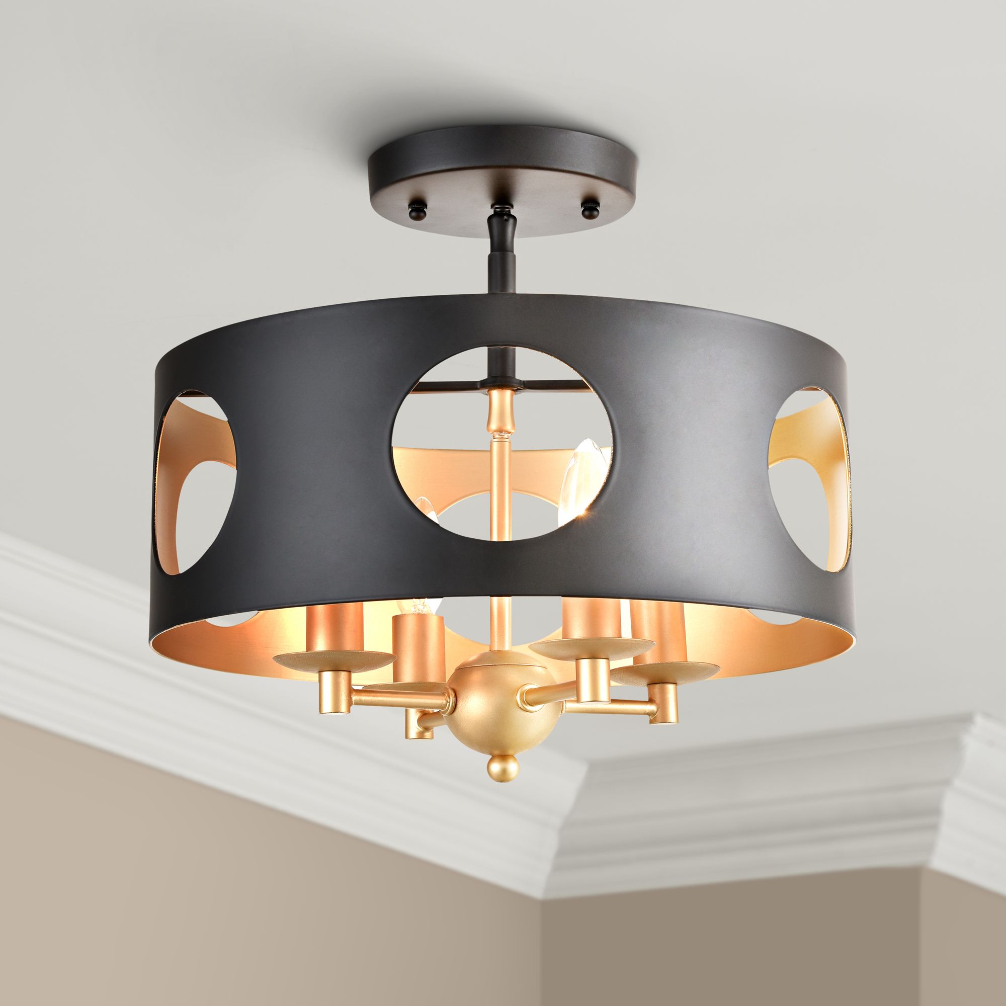 Crystorama Odelle 14" Wide Matte Black Drum Ceiling Light 73A02