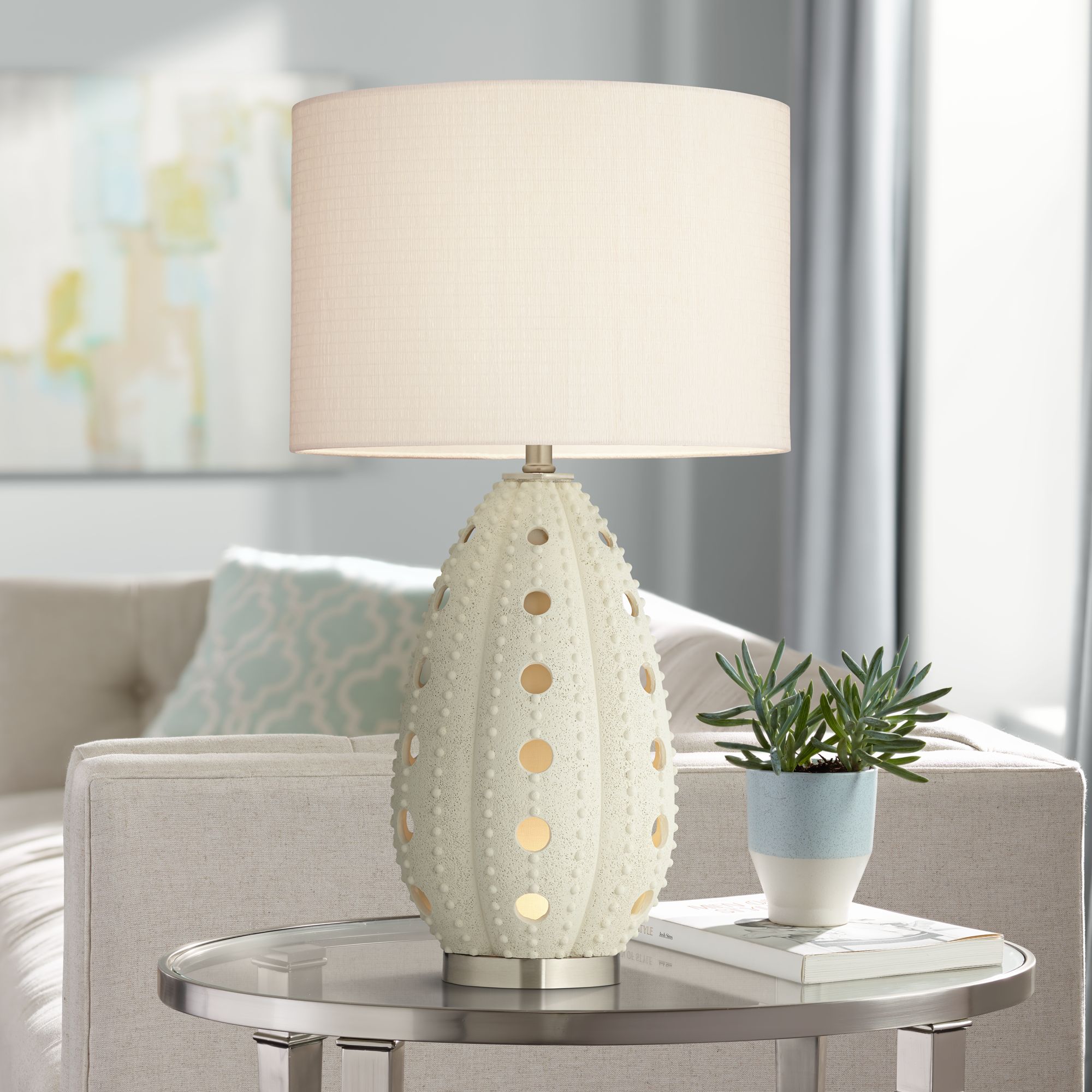 White Sea Urchin Natural Table Lamp with Night Light 75M72 Lamps Plus