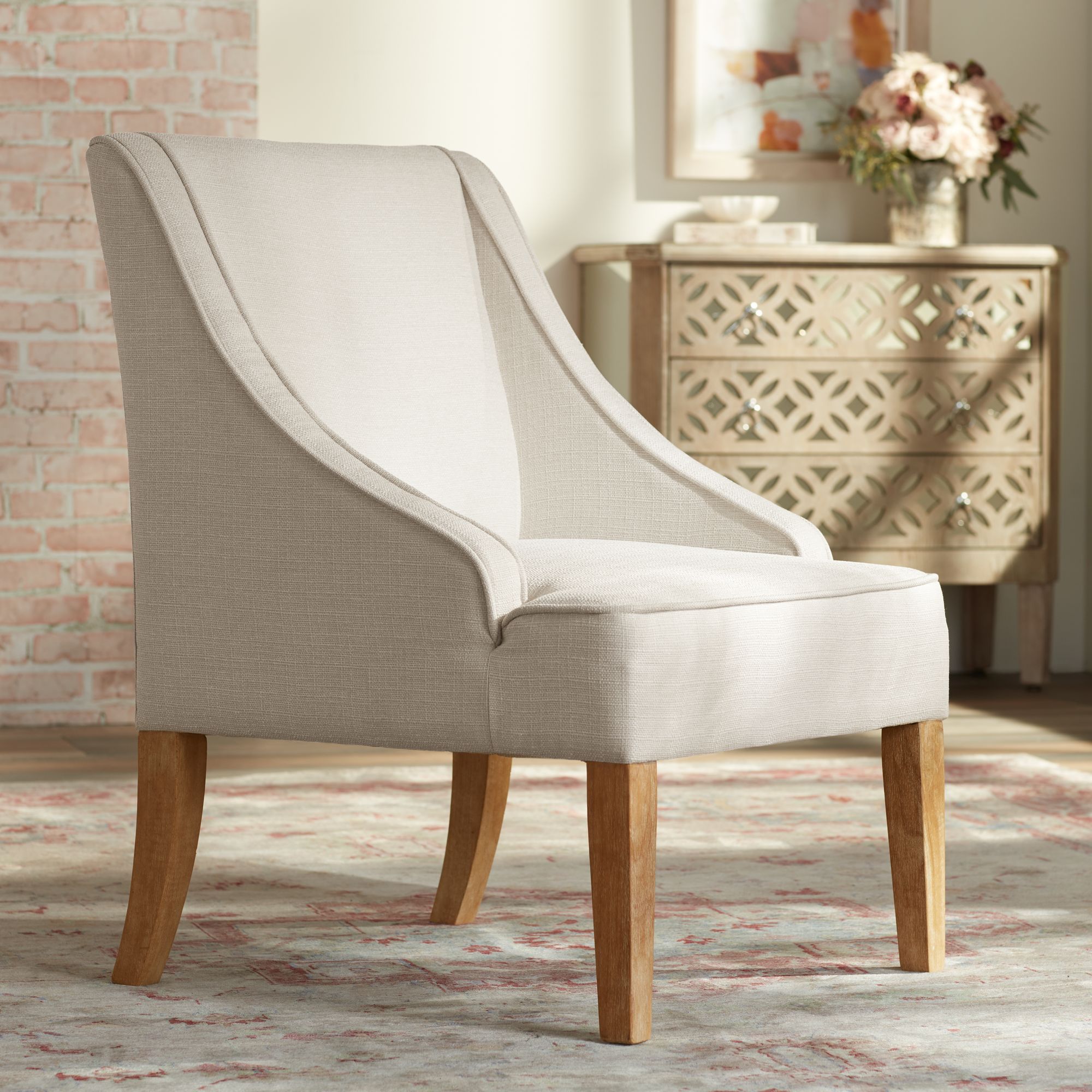 Dixon Ivory Fabric Swoop Arm Chair 76X38 Lamps Plus