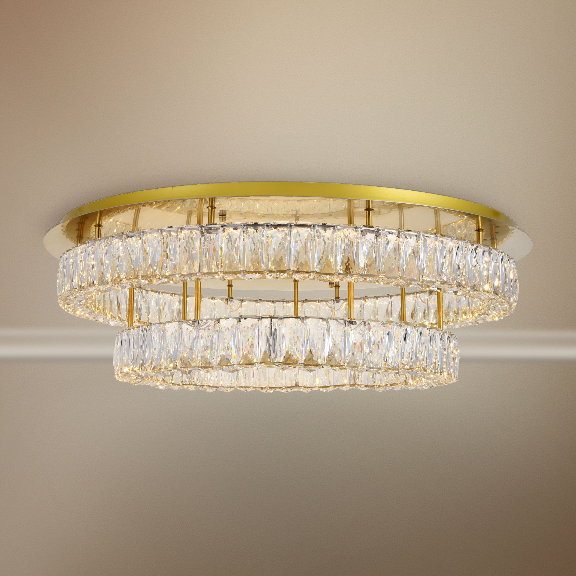 Monroe 34" Wide Gold and Crystal 2Tier LED Ceiling Light 77H95