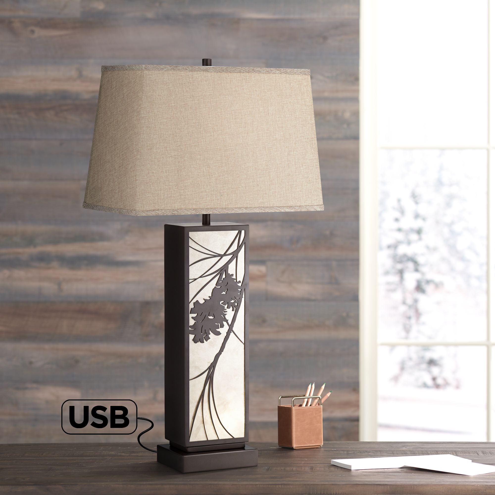 Brookline Bronze Metal USB Table Lamp with Night Light 77N98 Lamps