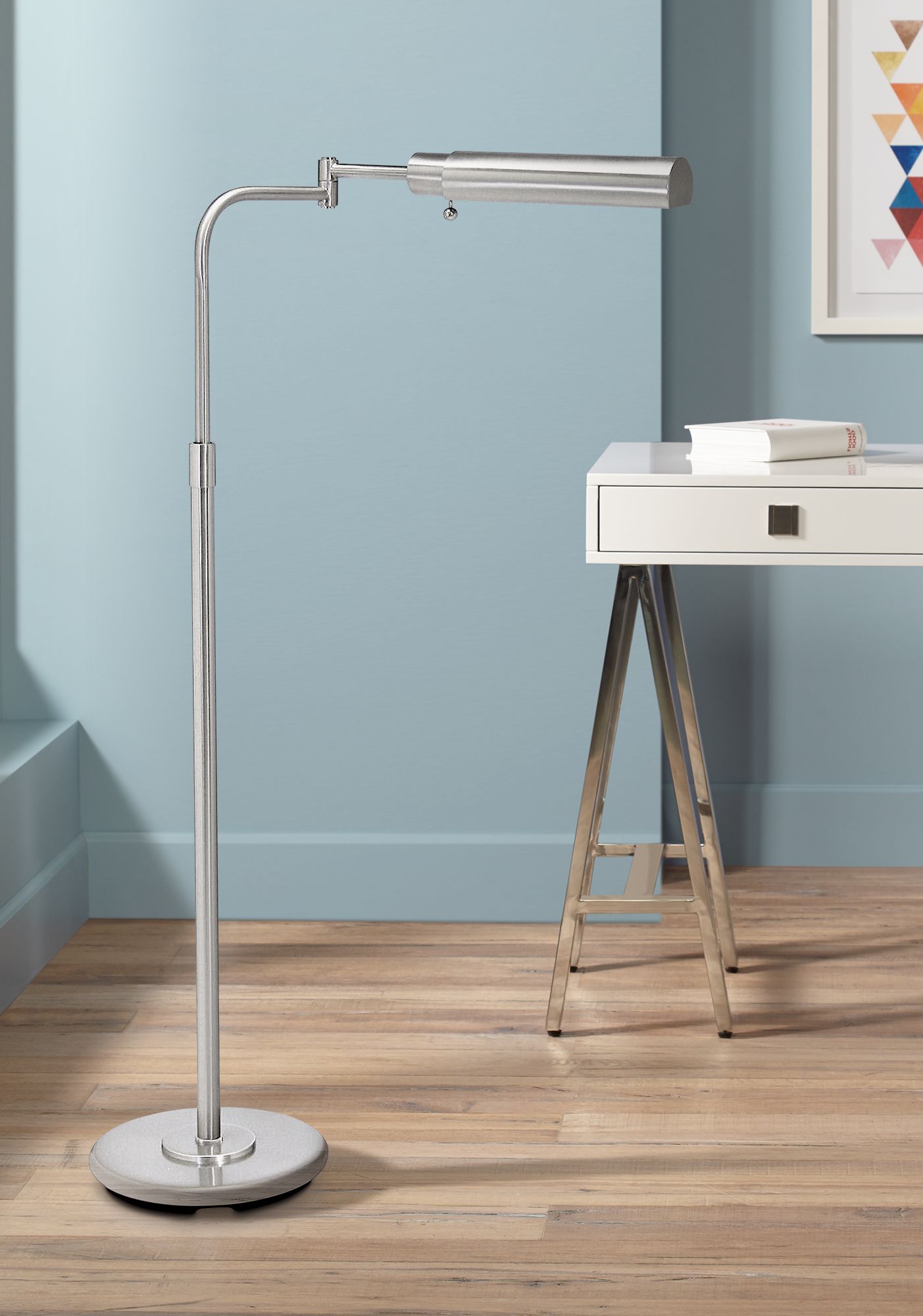 House of Troy Swing Arm Pharmacy Satin Nickel Floor Lamp 78058