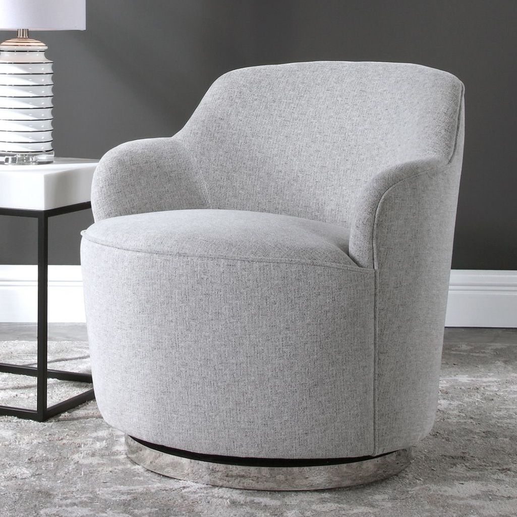 Uttermost Hobart Pale Gray Woven Linen Blend Swivel Chair 78C91