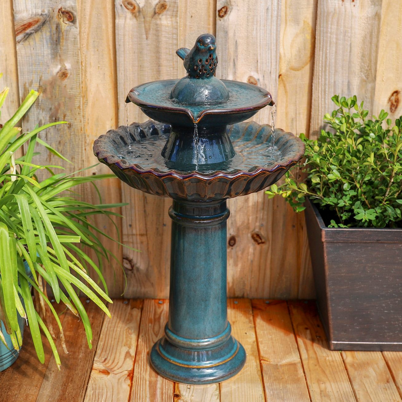 Vogel 27 1/4" High Teal Blue Ceramic Bird Garden Fountain 78F10