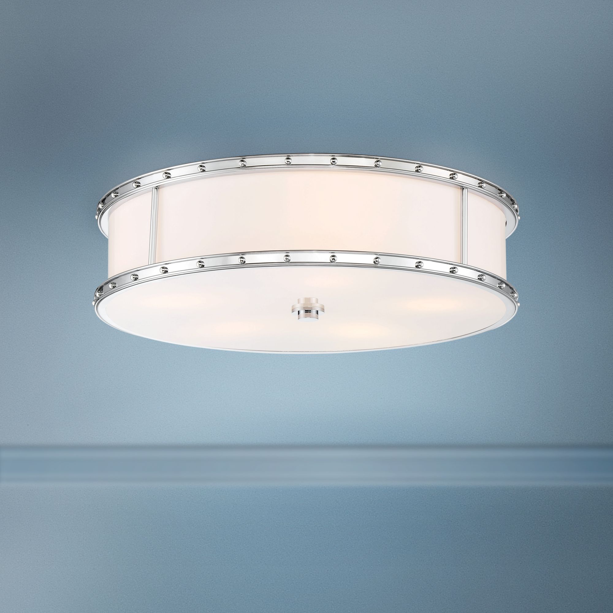 Flush Mount 20 1/4" Wide Chrome Drum LED Ceiling Light 78M26 Lamps