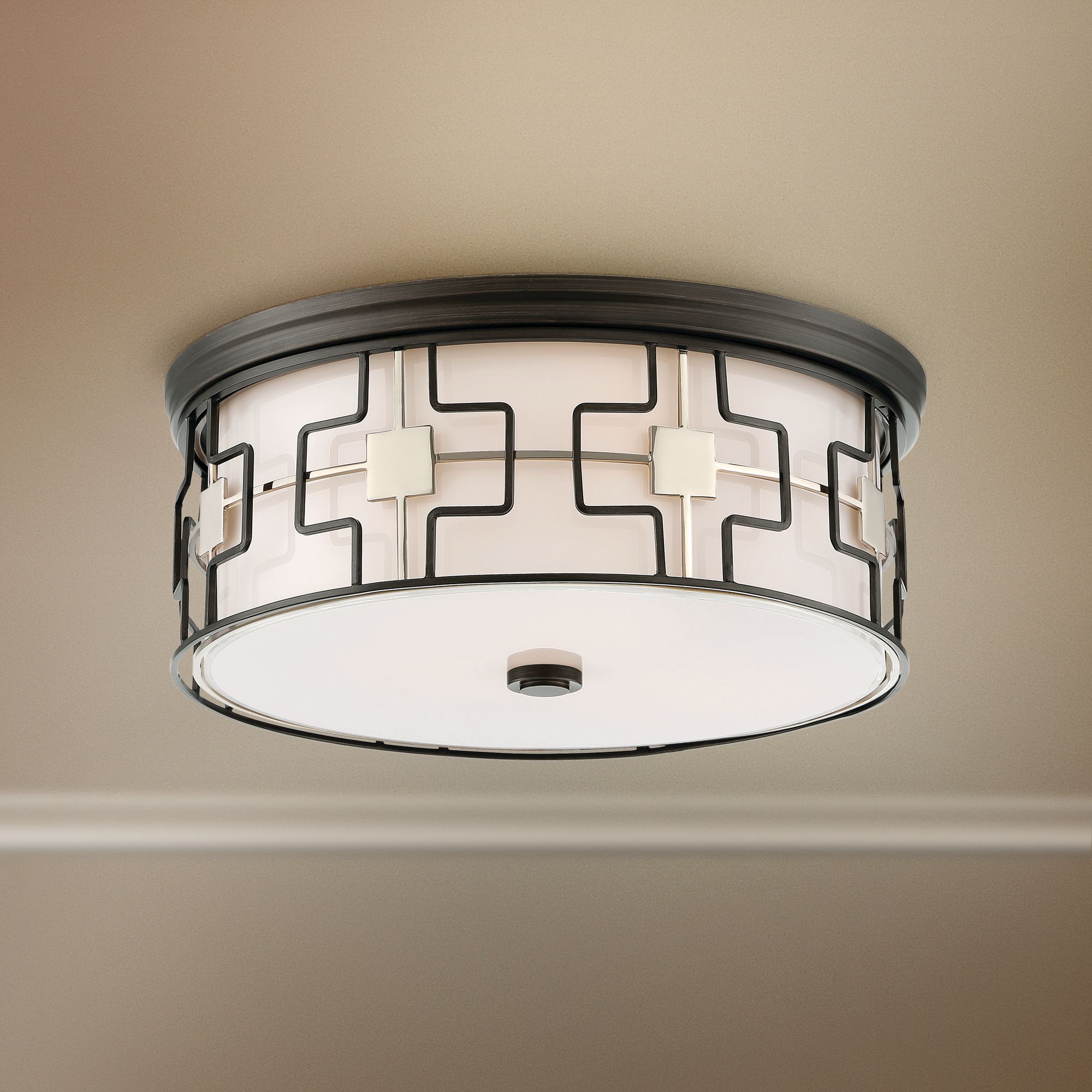 Flush Mount 16" Wide Dark Gray Drum LED Ceiling Light 78M66 Lamps Plus