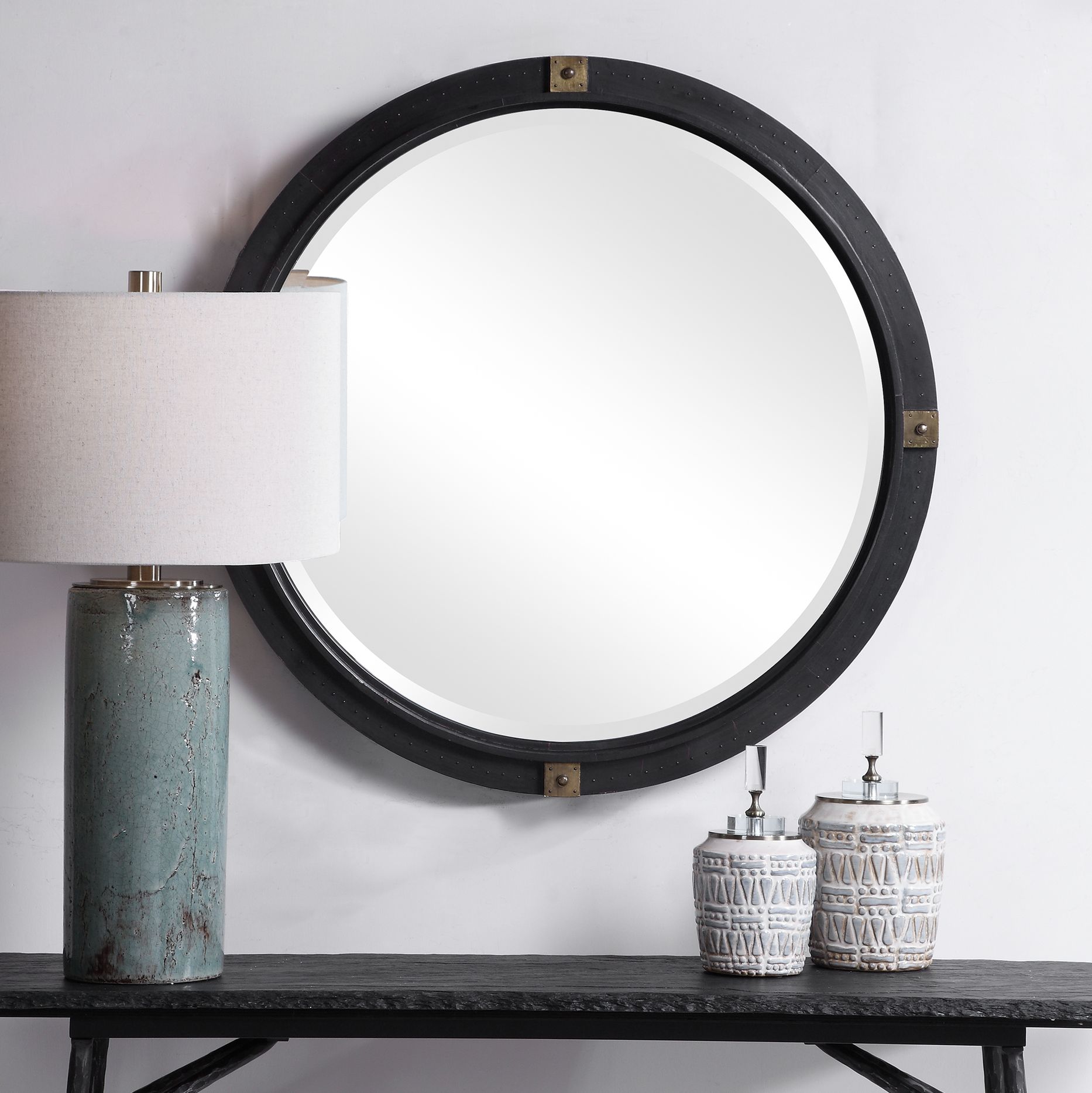 Uttermost Tull Bronze w/ Antique Brass 36" Round Wall Mirror 78R09