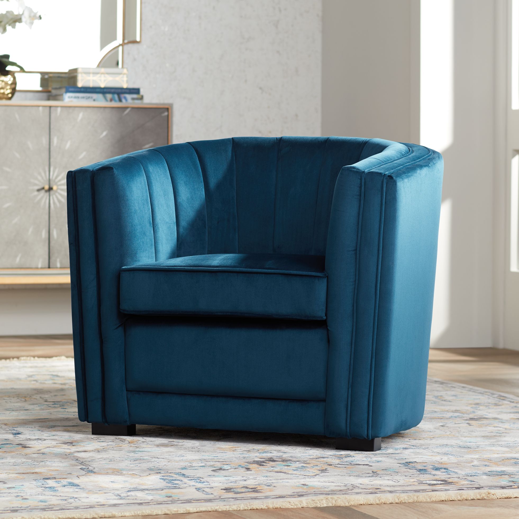 Torini Channel Tufted Blue Velvet Accent Chair 78T16 Lamps Plus