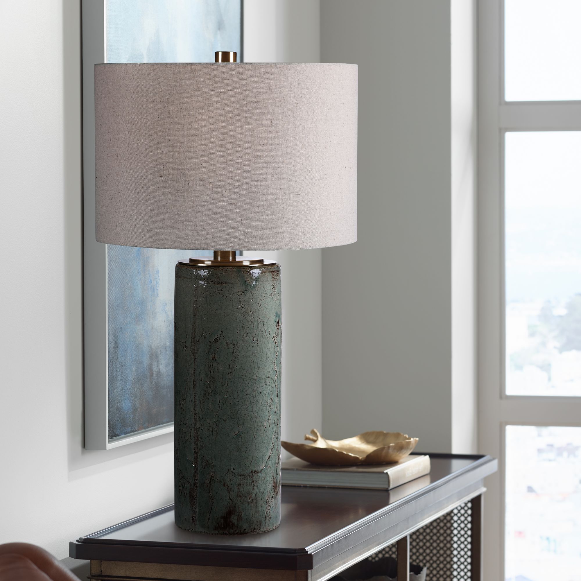 Uttermost Callais Aqua Blue Column Ceramic Table Lamp 78V10 Lamps Plus