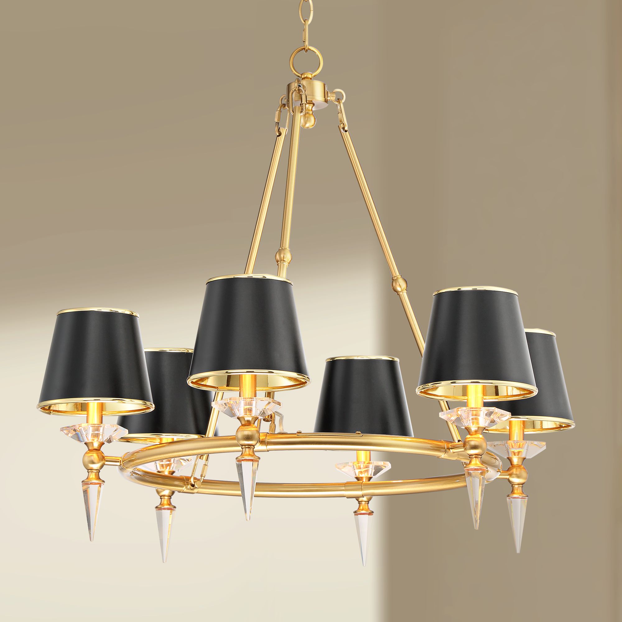 Manhattan 30"W Burnished Brass and Black 6Lt Chandelier 78X05