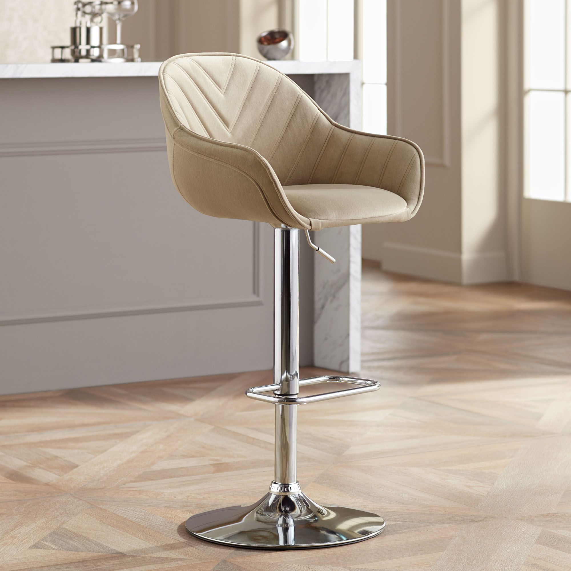 Barstol Beige Alta Beige Tufted Adjustable Barstool 78Y73 Lamps Plus