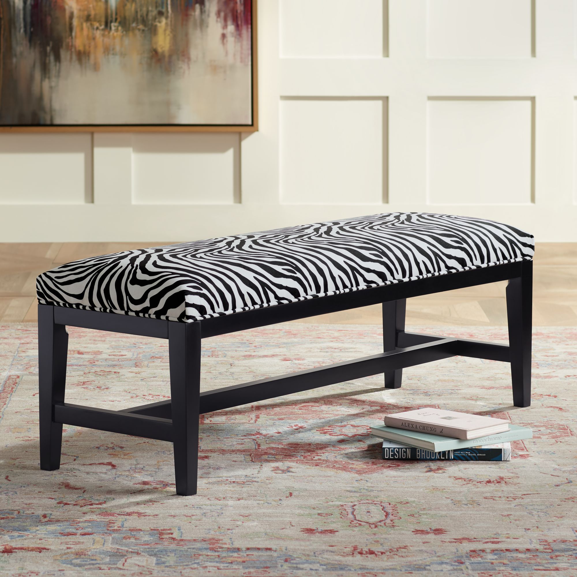 Zambia Zebra Print Pattern Velvet Bench 79M44 Lamps Plus