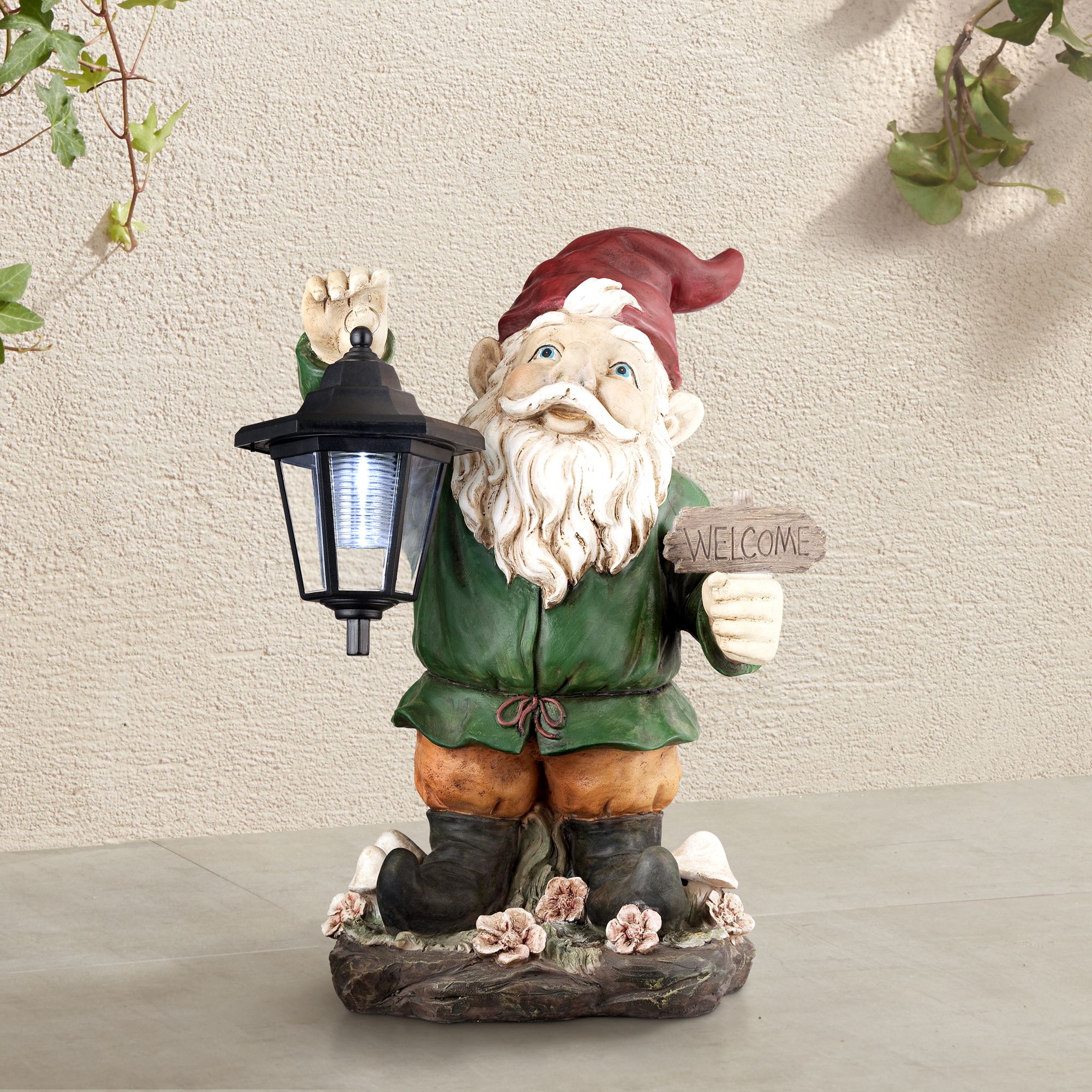 Gnome with Lantern 16" High Outdoor Garden Statue 7J452