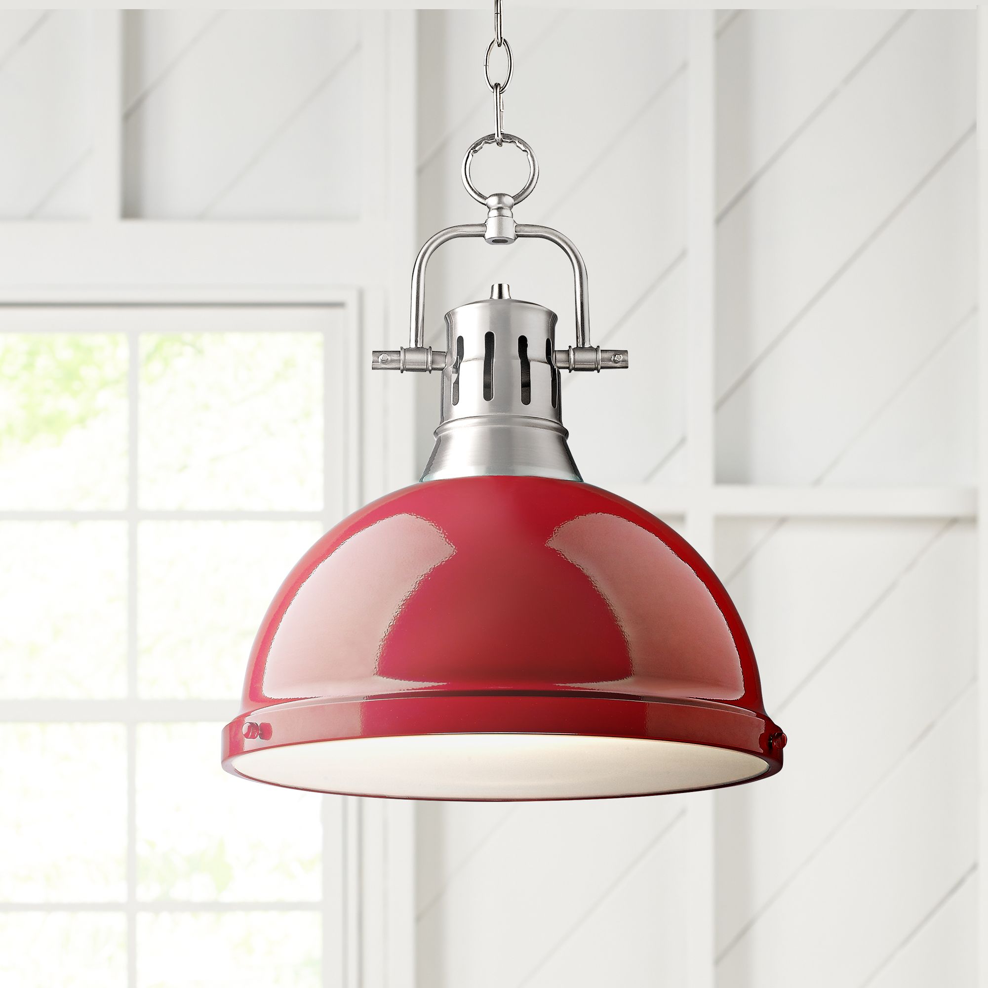 Duncan Pewter 14" Wide Contemporary Red Pendant Light 7K318 Lamps Plus