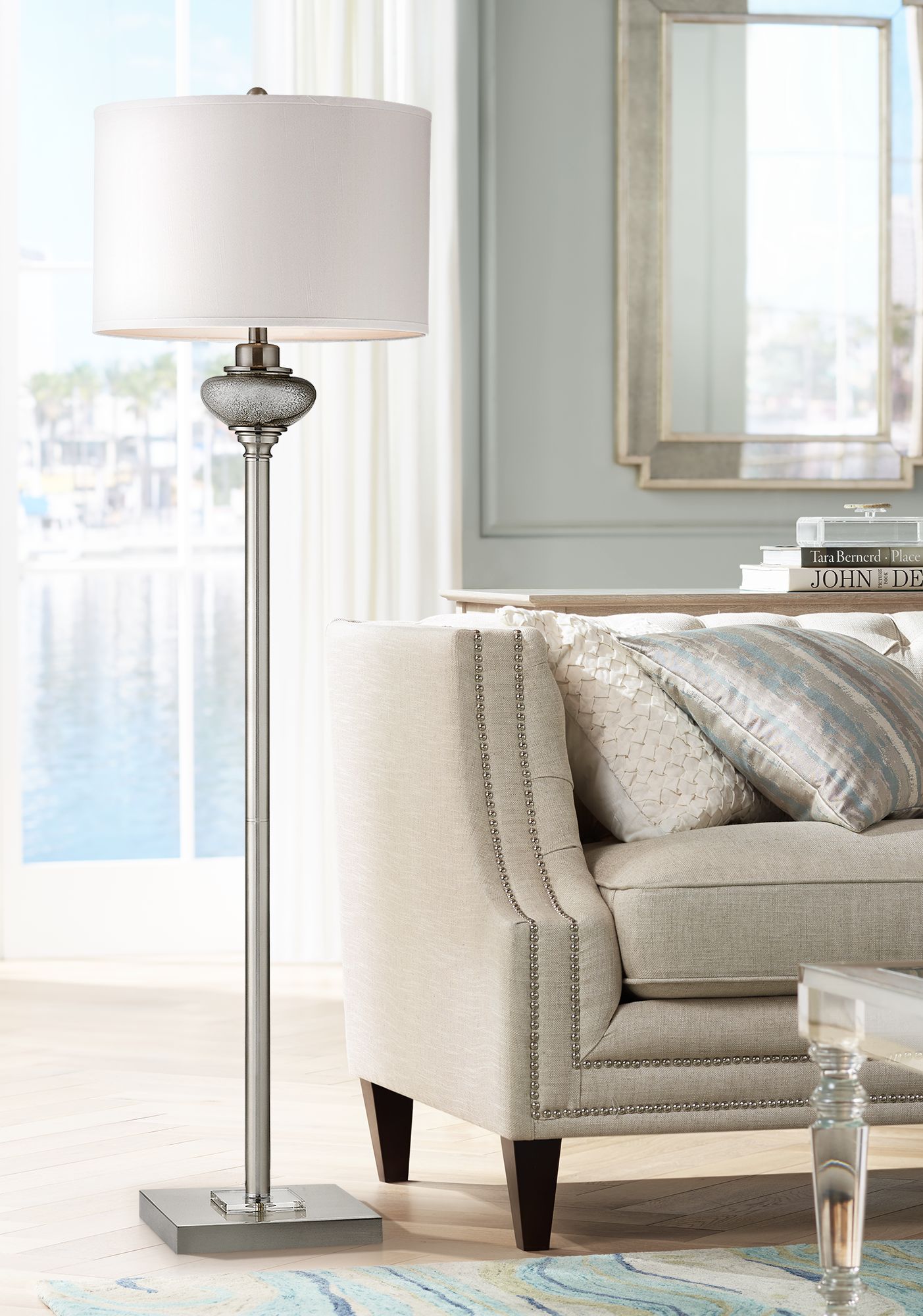 Caledon 63" High Mercury Glass and Bronze Floor Lamp 7P972 Lamps Plus