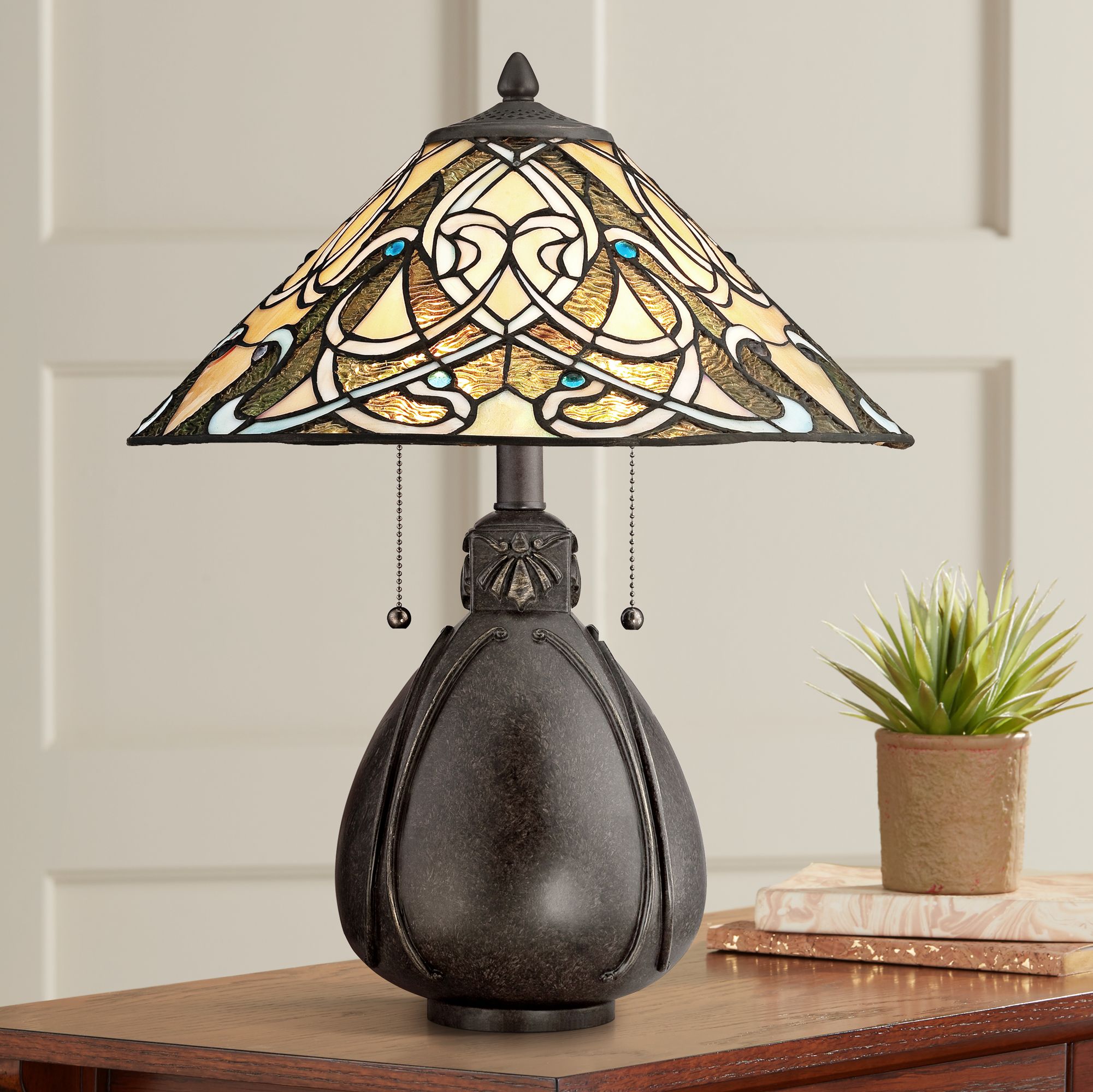 Quoizel India Imperial Bronze 19 1/2"H Tiffany Table Lamp 7T603