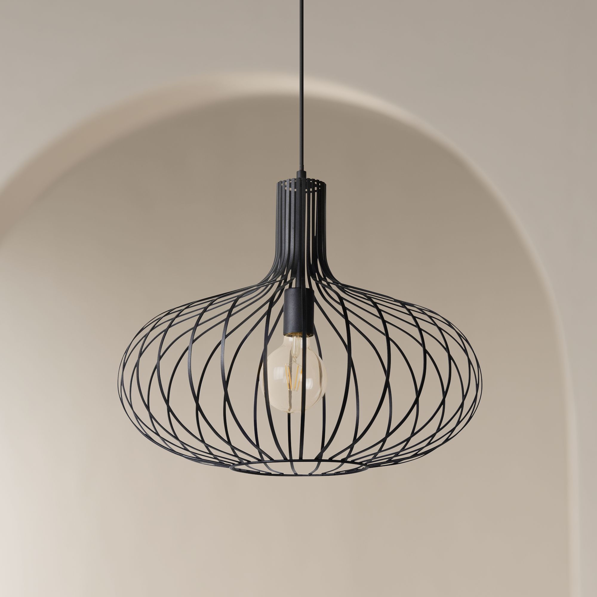 Ione 19 3/4" Wide Textured Black Open Cage Pendant Light 80J63