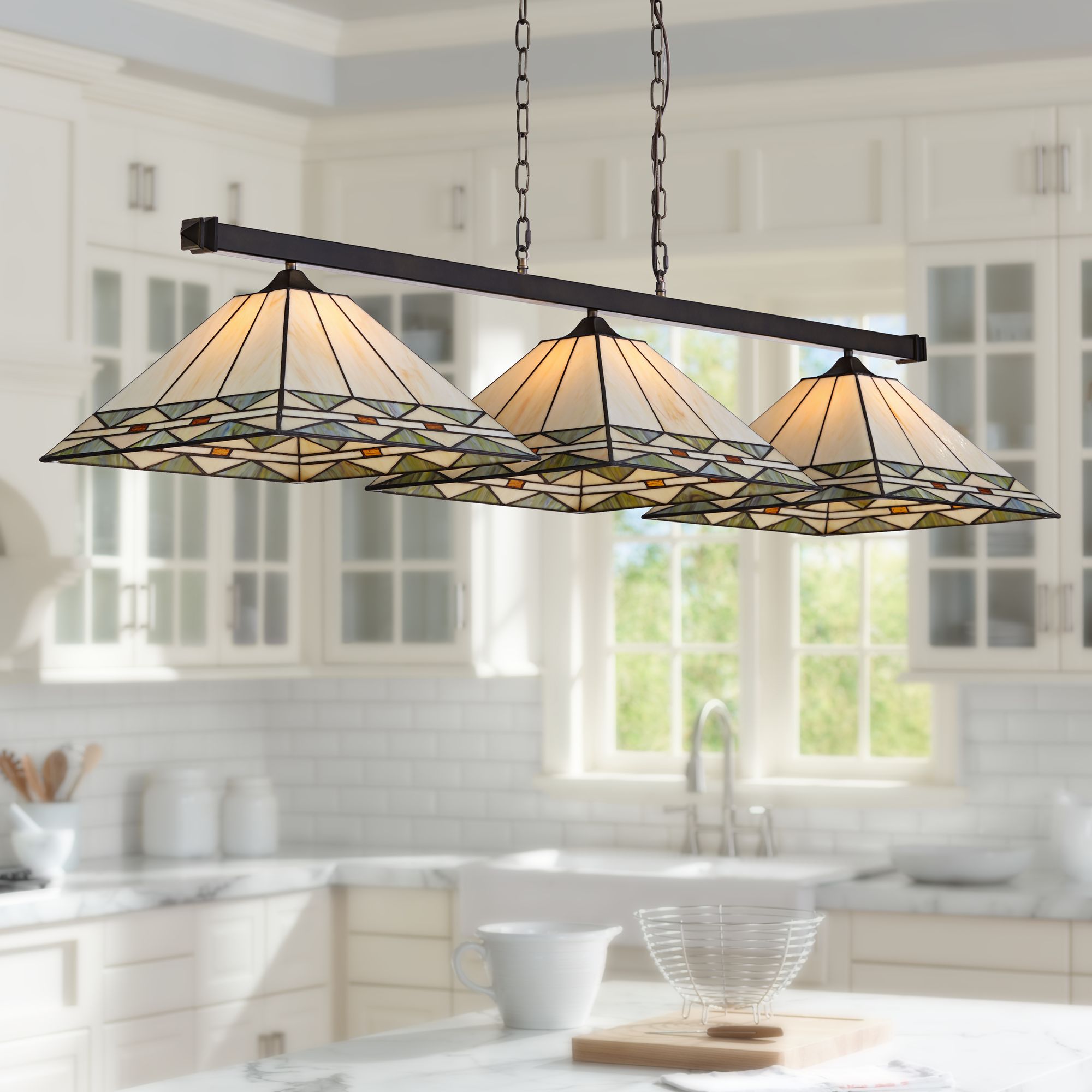 Pleske 56" Wide Mission Square Kitchen Island Light Pendant 80W85