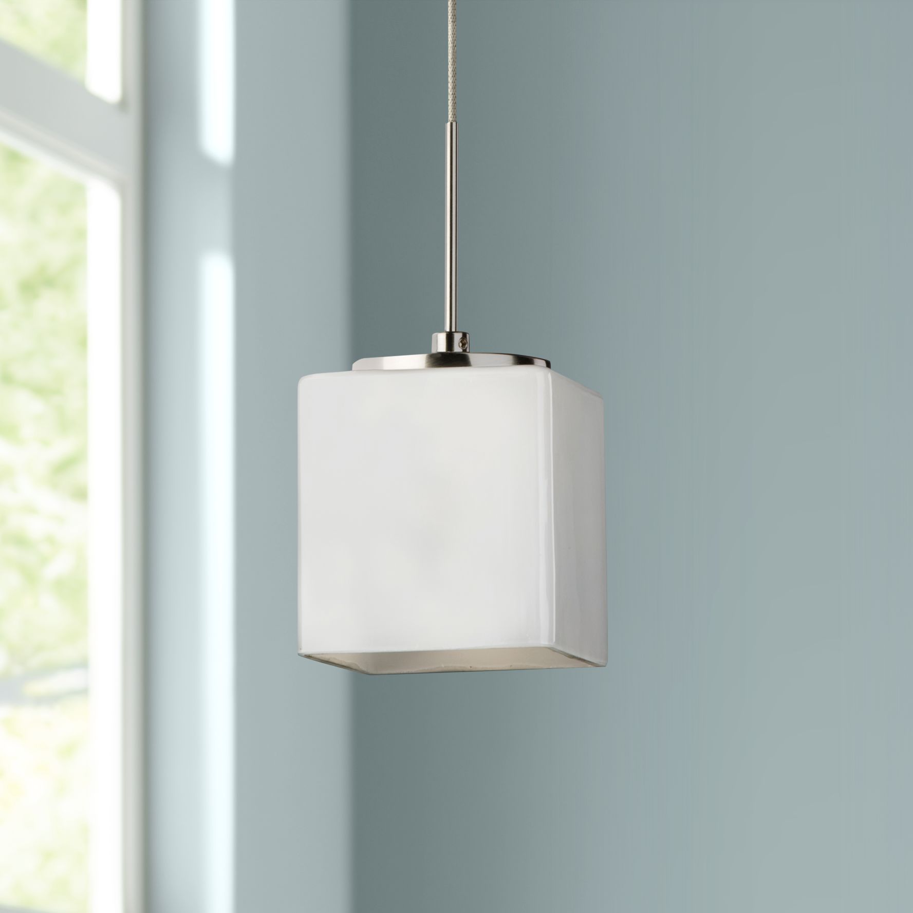 Geo 3 1/4"W Satin Nickel LED Mini Pendant with White Glass 82H63